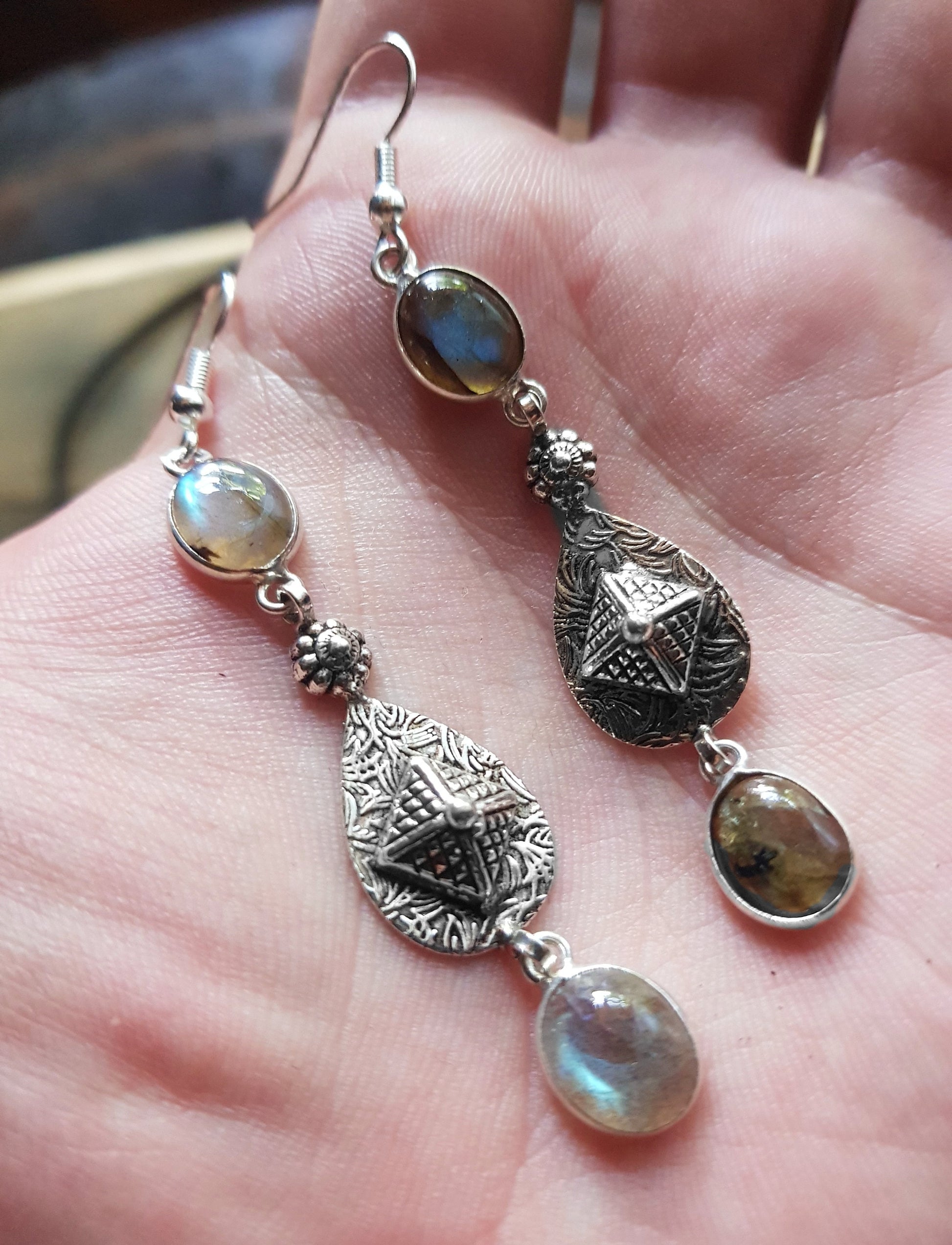 Labradorite Earrings In Sterling Silver Statement Earrings Boho Gemstone Earrings One Of A Kind Gift Mermaid Earrings