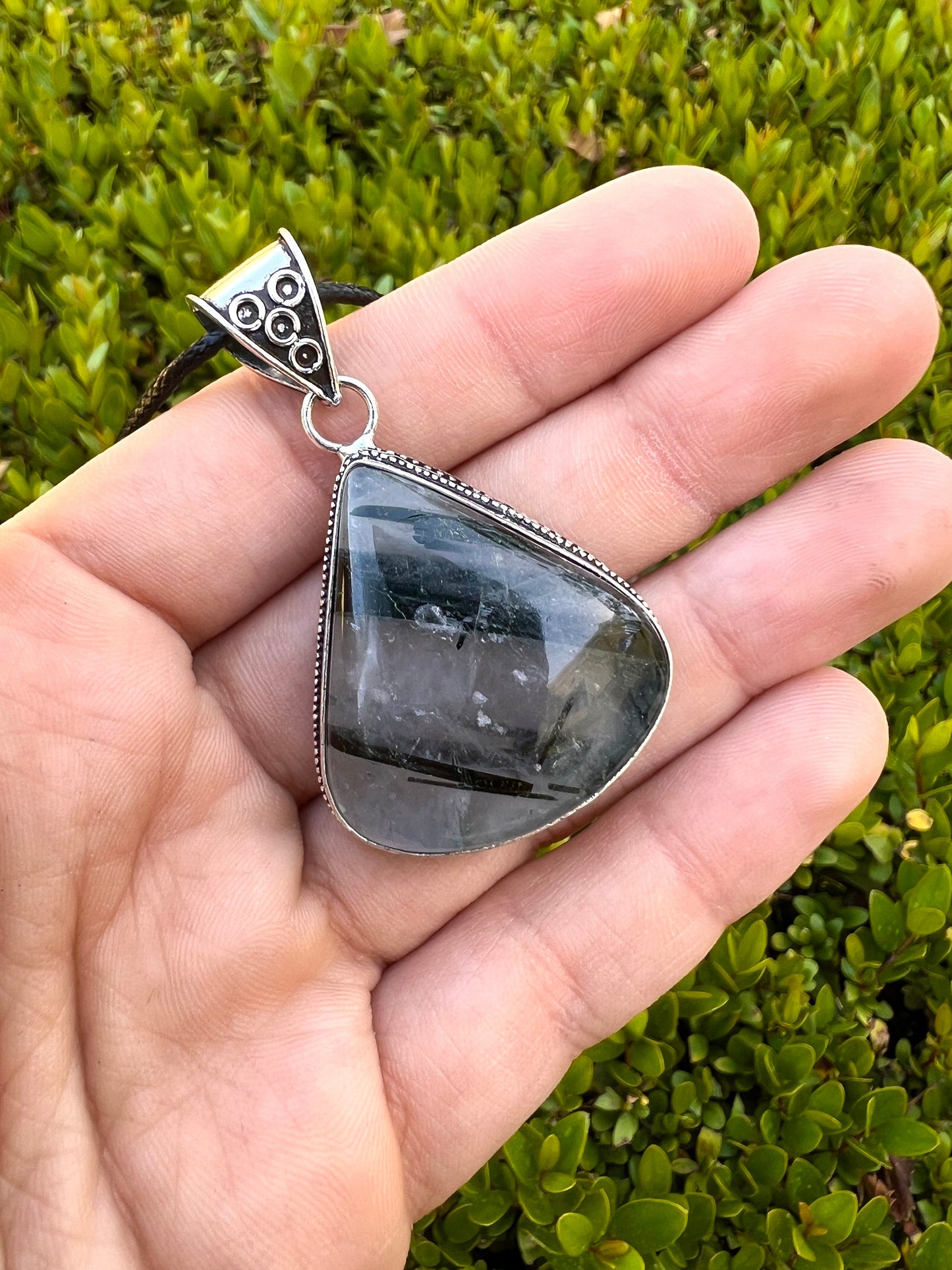Tourmalated Quartz Pendant In Sterling Silver Statement Necklace One Of A Kind