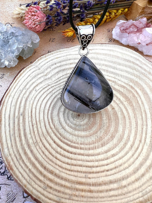 Tourmalated Quartz Pendant In Sterling Silver Statement Necklace One Of A Kind