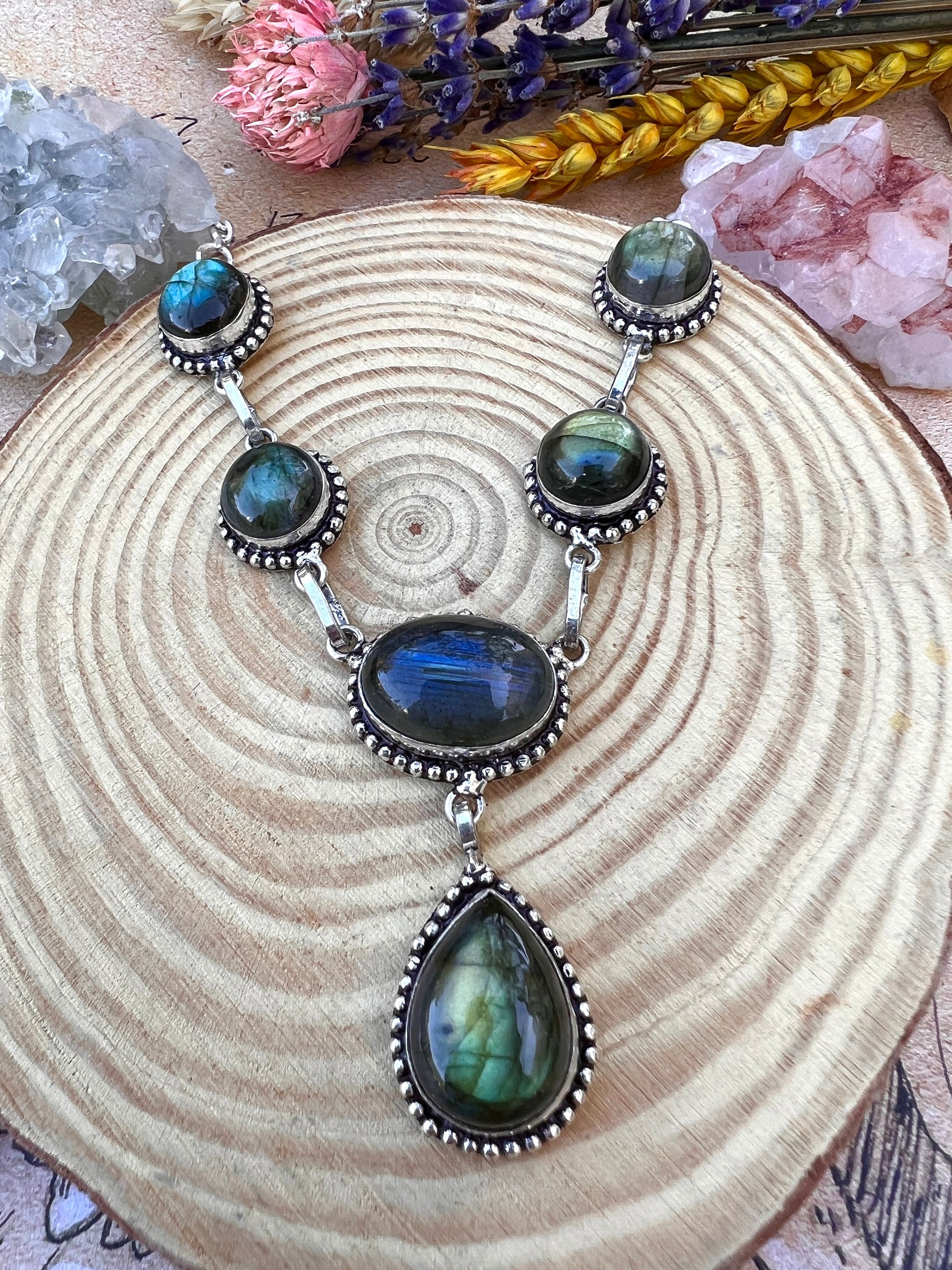 Natural Labradorite Necklace And Earrings Set In Sterling Silver Statement Gemstone Jewellery One Of A Kind
