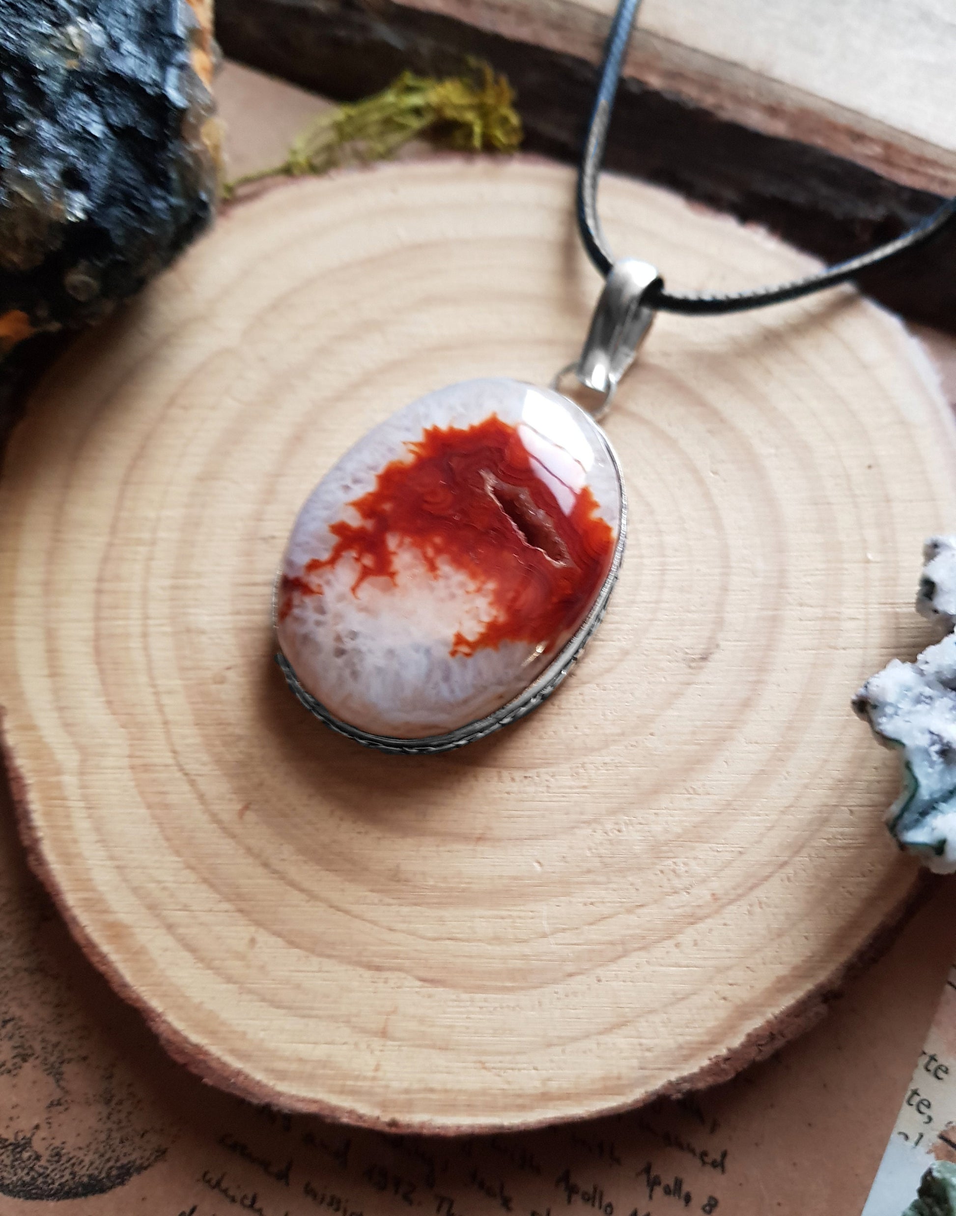 Solar Agate Pendant Statement Necklace In Sterling Silver Boho Gemstone Pendant One Of A Kind Jewelry Unique Gift