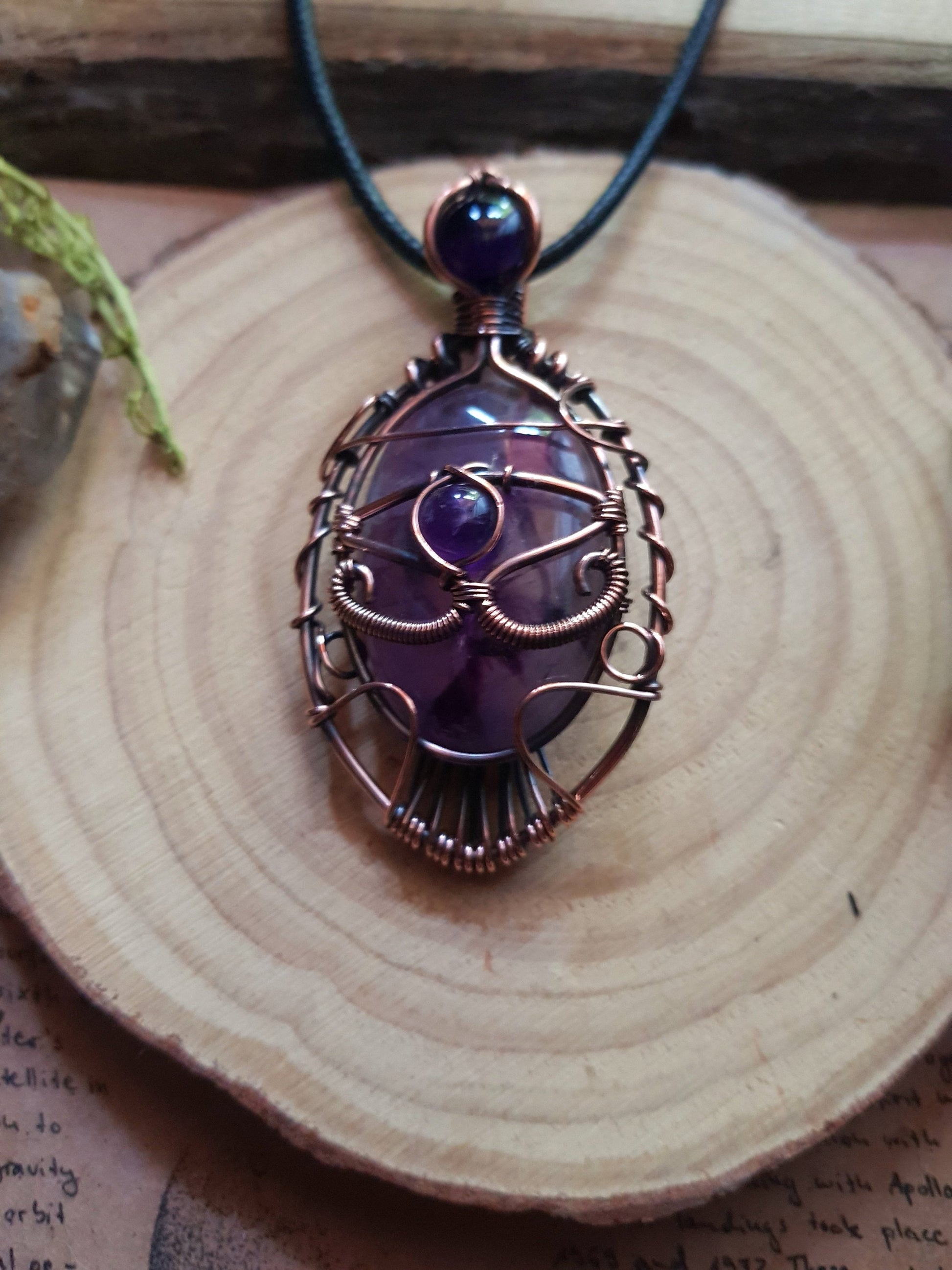 Amethyst Wire Wrapped Pendant, Statement Pendant Boho Necklace One Of A Kind Gift GypsyJewelry
