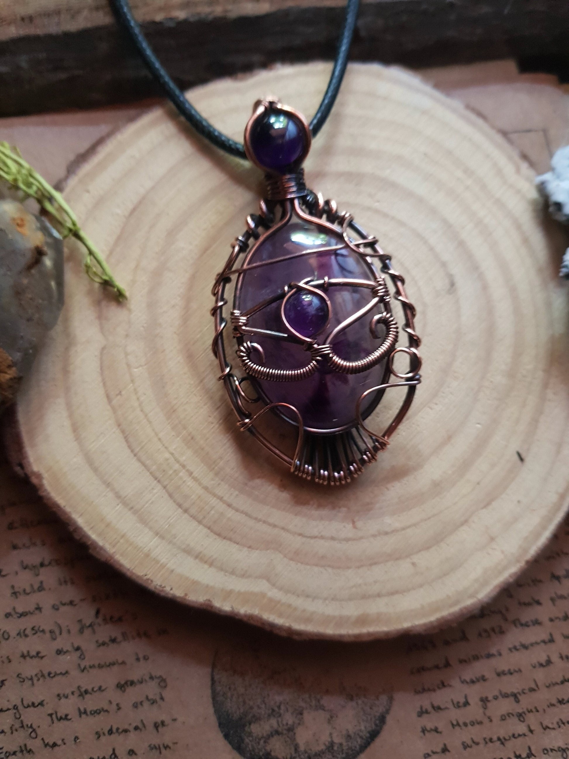 Amethyst Wire Wrapped Pendant, Statement Pendant Boho Necklace One Of A Kind Gift GypsyJewelry