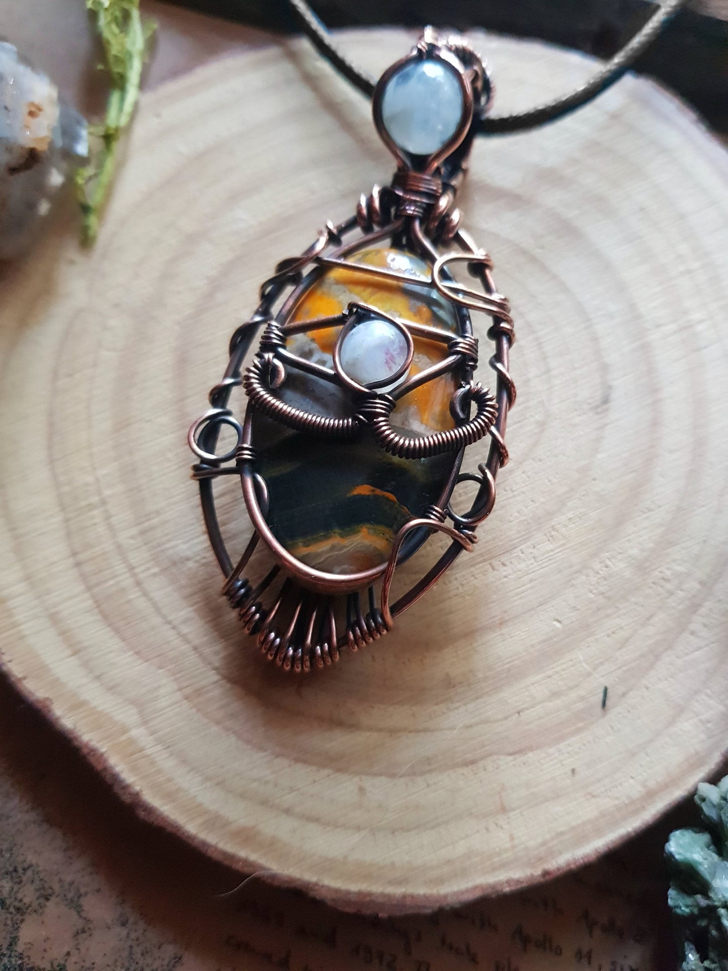 Bumble Bee Jasper Wire Wrapped Pendant Statement Pendant
