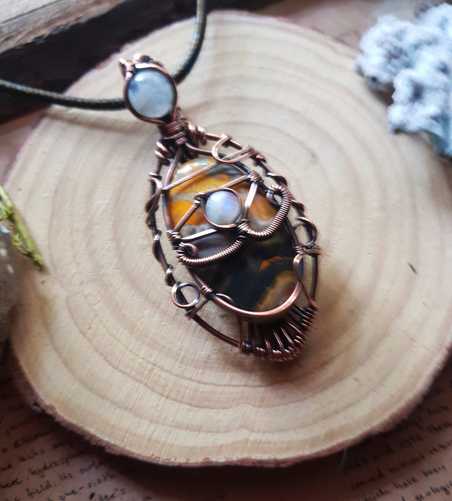 Bumble Bee Jasper Wire Wrapped Pendant Statement Pendant