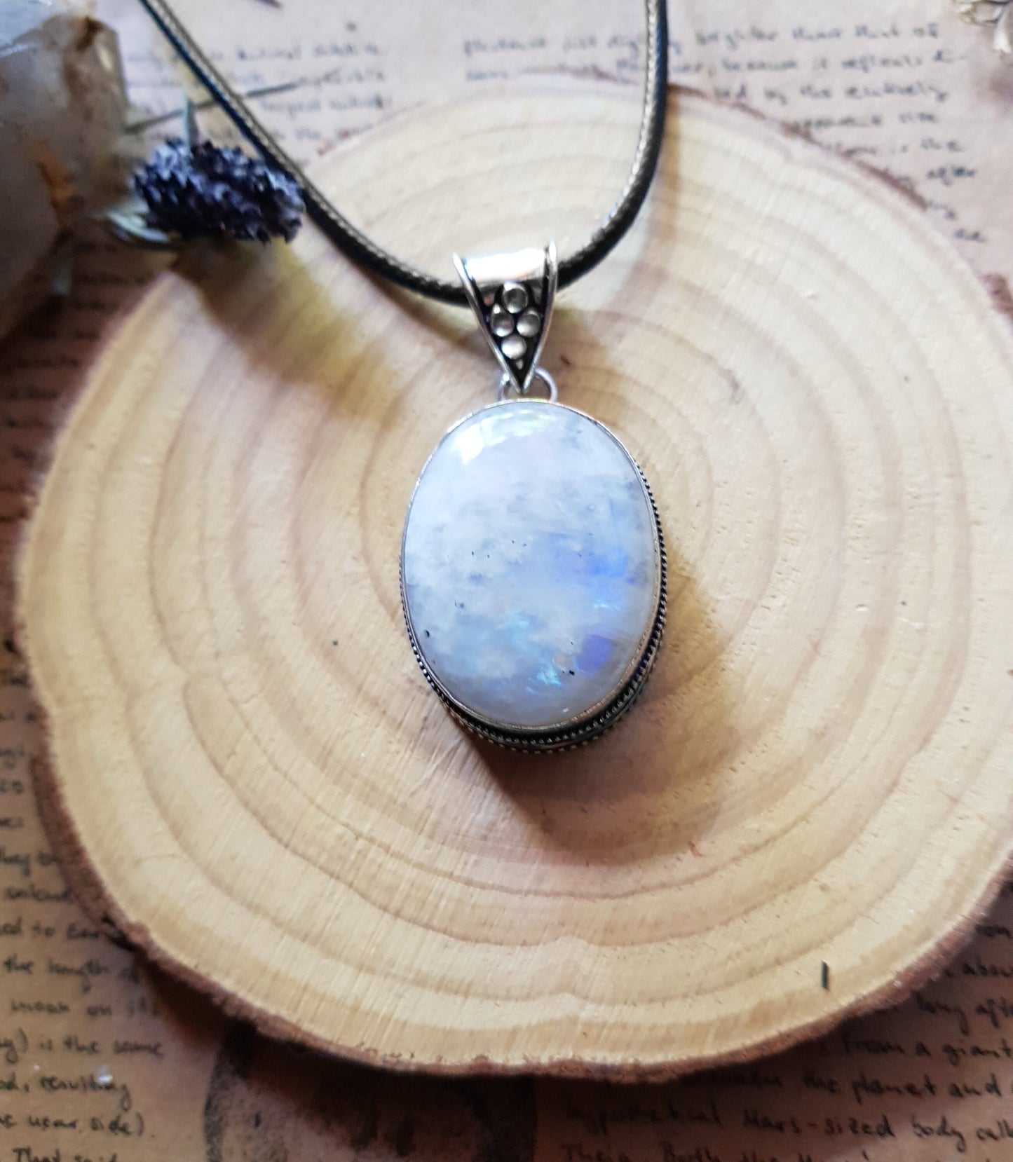 Rainbow Moonstone Necklace In Sterling Silver