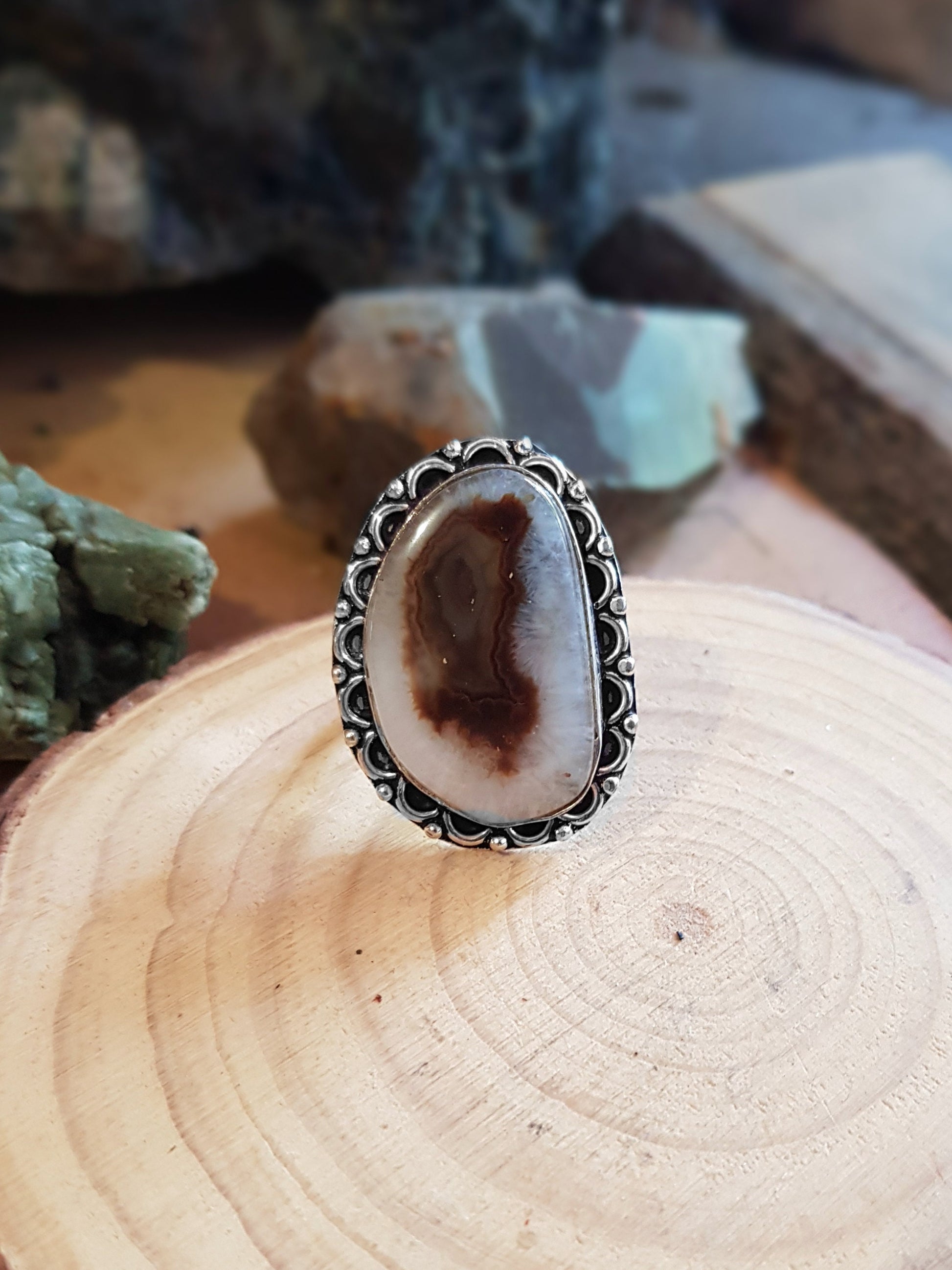 Solar Agate Ring In Sterling Silver Size US 9 Big Statement Ring Boho Rings Raw Gemstone Ring Unique Gift For Her