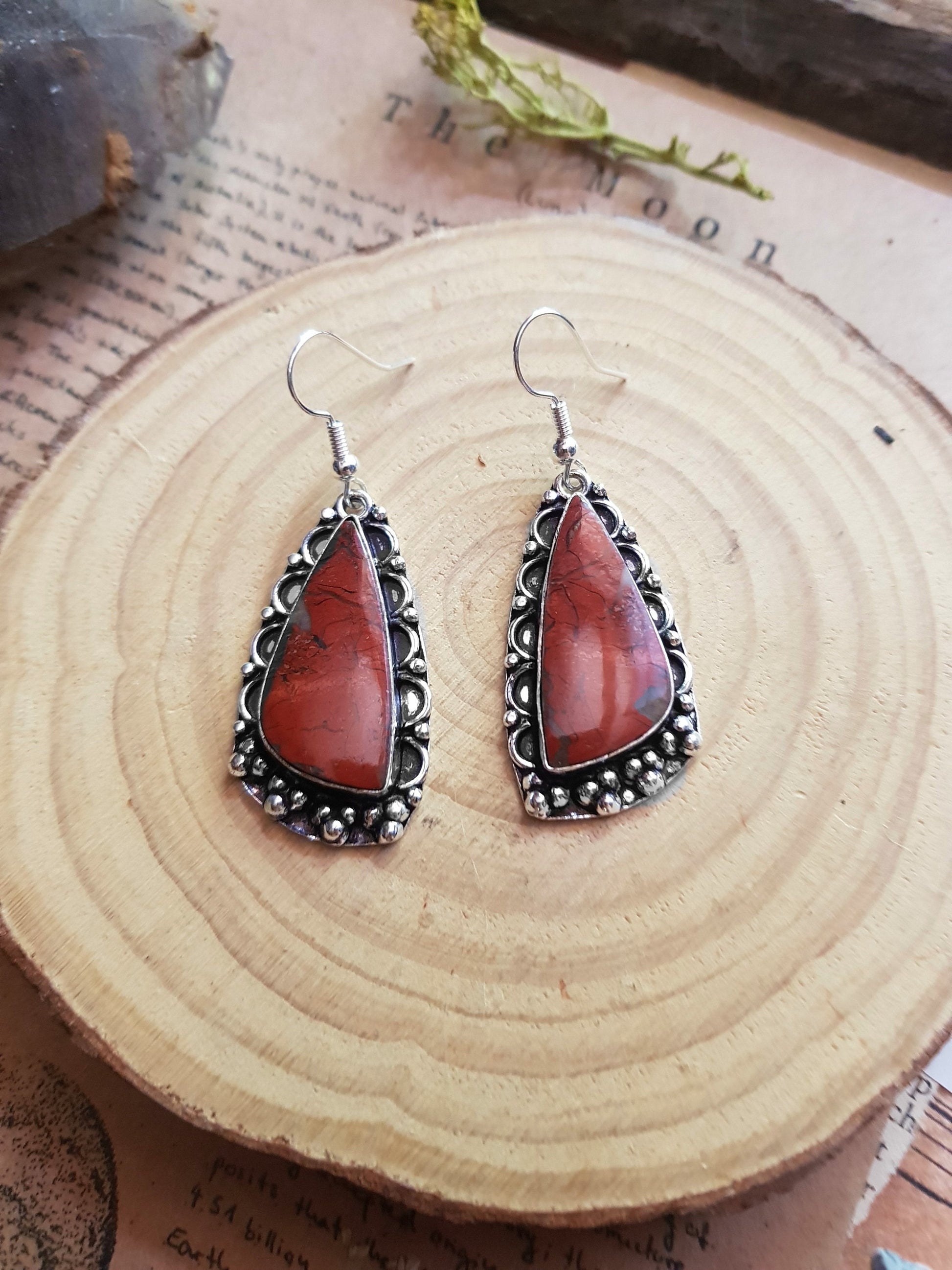 Red Jasper Dangle Earrings In Sterling Silver Boho Statement Earrings Unique Gift For Women Gemstone Jewellery