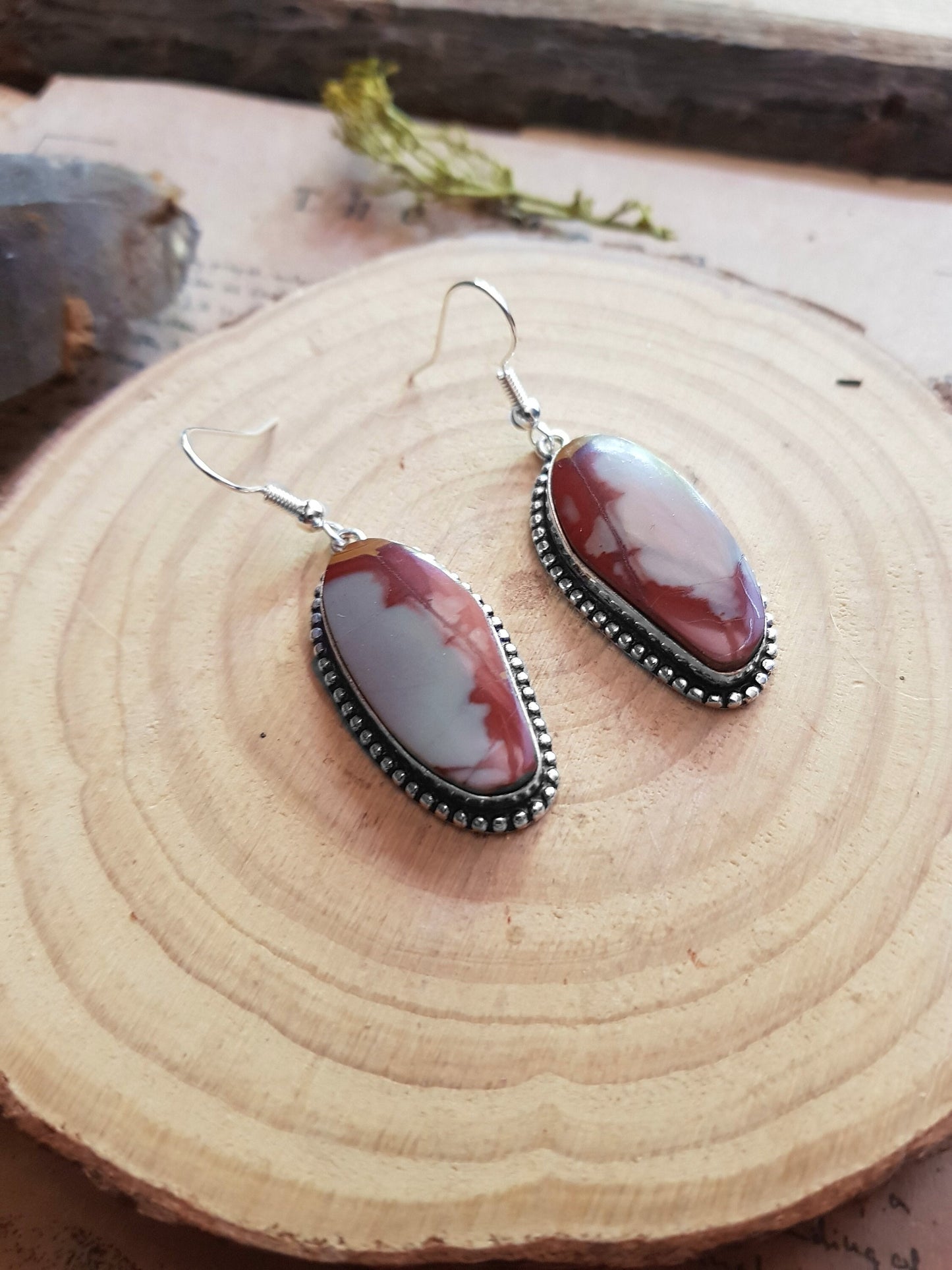 Red Jasper Earrings, Dangle Earrings In Sterling Silver, Statement Earrings, Crystal Earrings