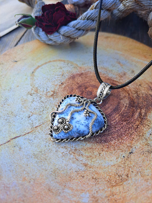 Dendritic Opal Pendant Sterling Silver Gemstone Pendant Statement Necklace Boho Pendant Ethnic Necklace