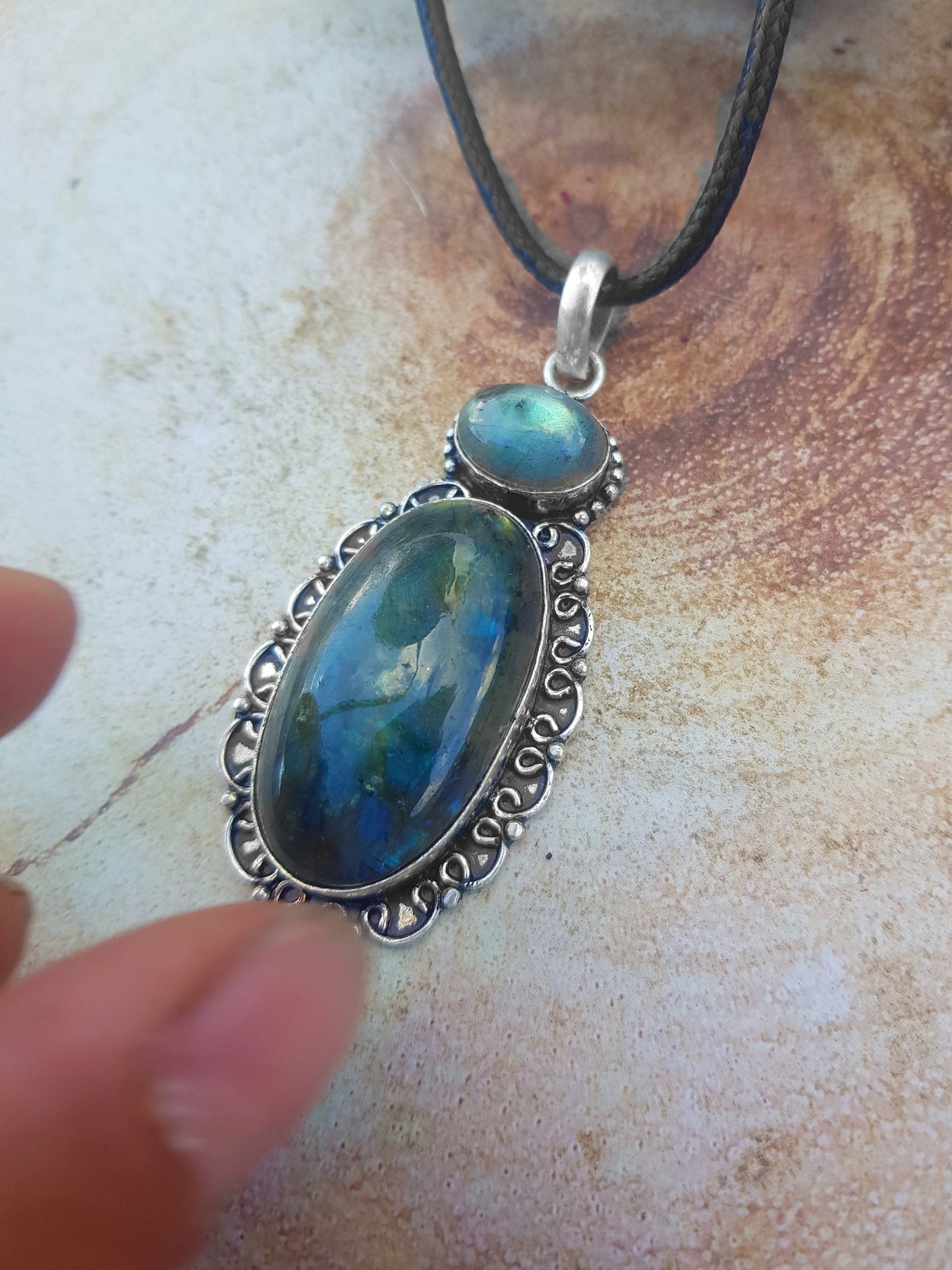 Natural Labradorite Necklace In Sterling Silver, Crystal Jewelry , Multi Stone Pendant