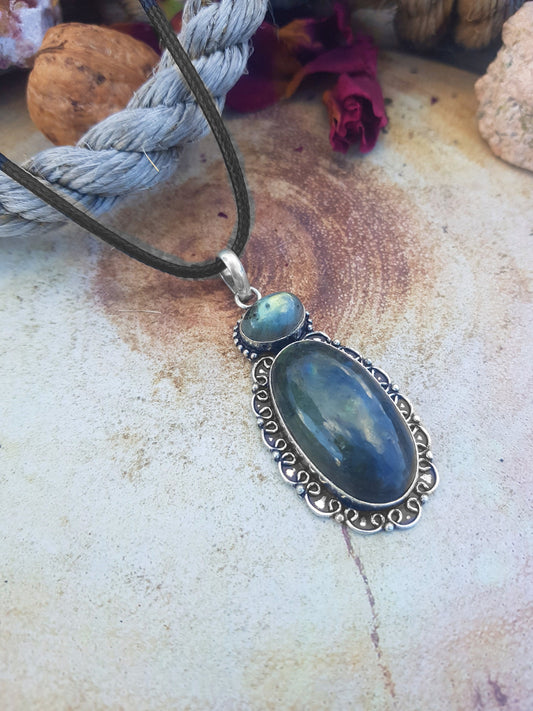 Natural Labradorite Necklace In Sterling Silver, Crystal Jewelry , Multi Stone Pendant