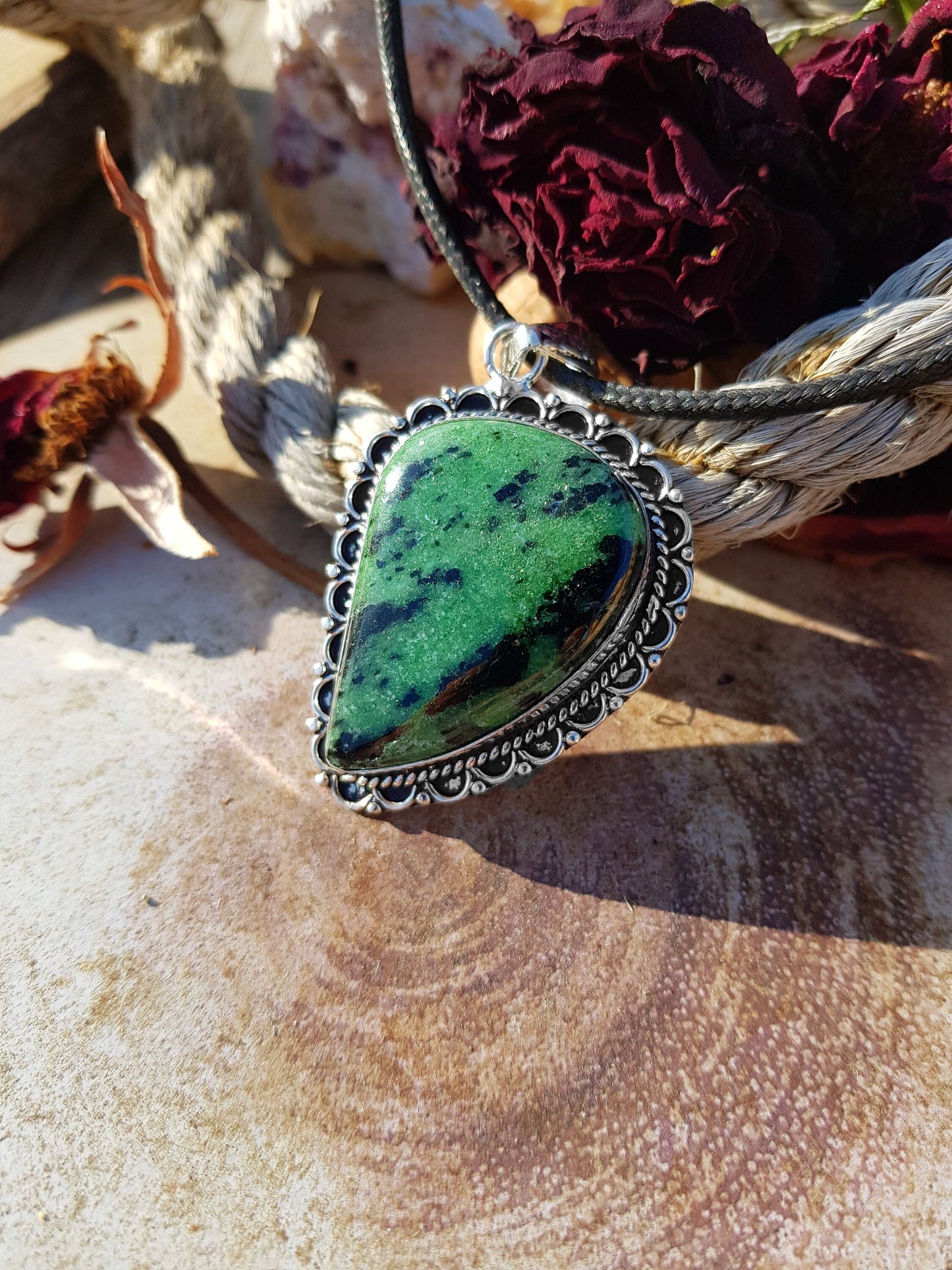 Ruby Zoisite Pendant In Sterling Silver Statement Necklace Boho Gemstone Pendant One Of A Kind Gift Gypsy Jewellery