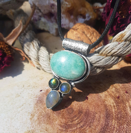 Light Blue Amazonite Necklace In |Sterling Silver, Multi Stone Statement Necklace