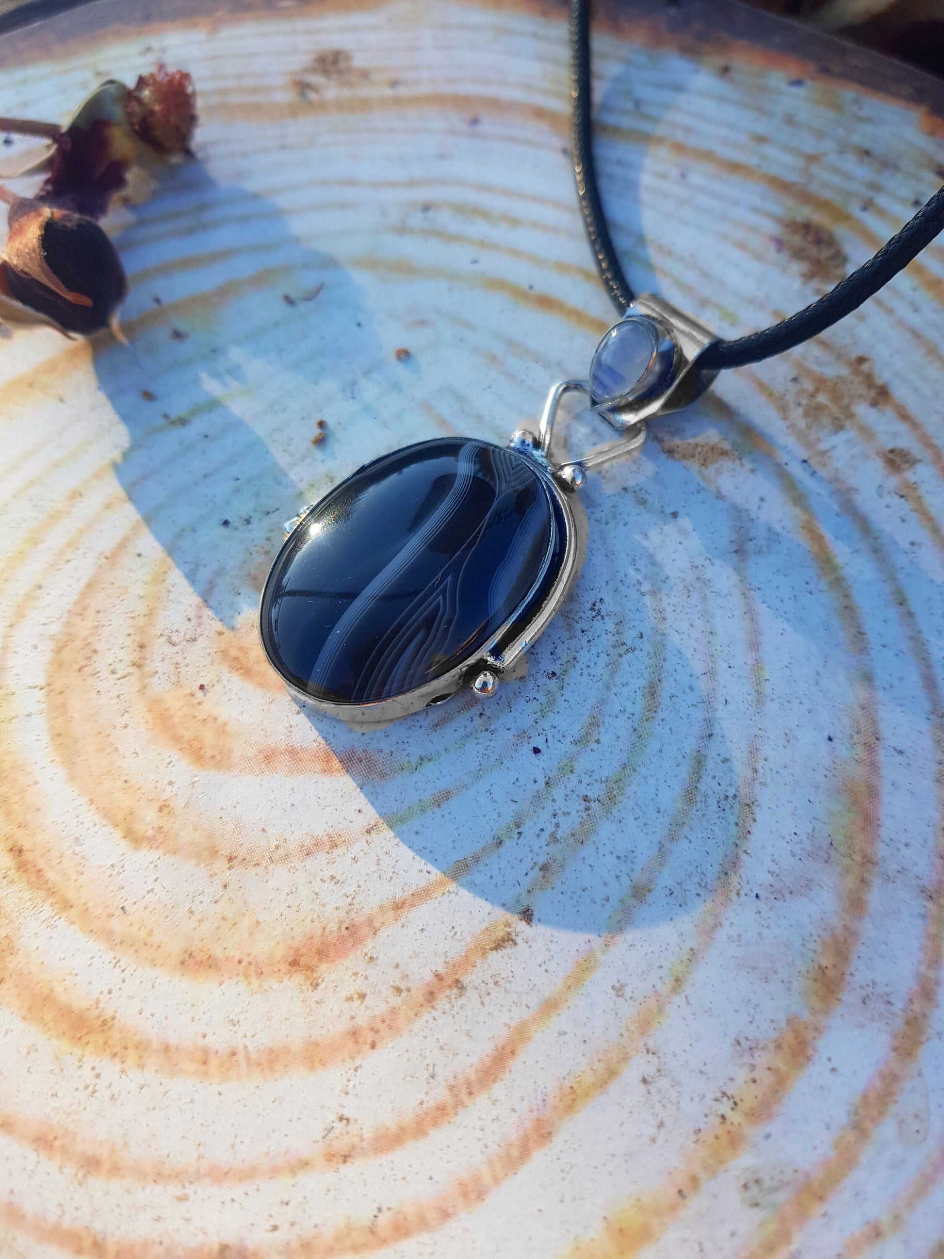 Botswana Agate Pendant In Sterling Silver Boho Crystal Necklace