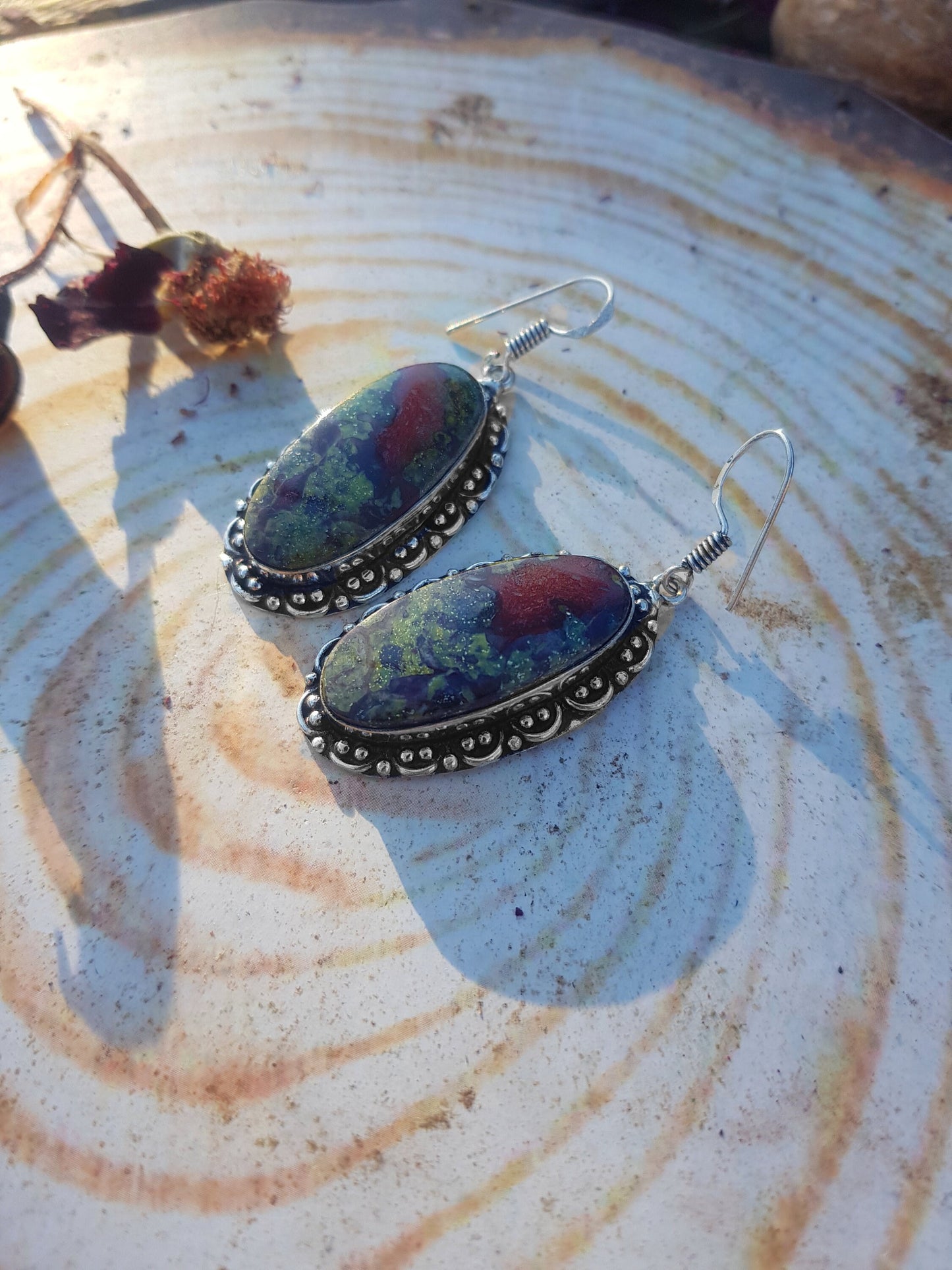 Dragon Blood Agate Earrings Statement Necklace In Sterling Silver