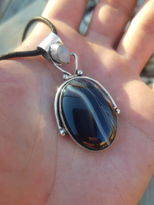 Botswana Agate Pendant In Sterling Silver Boho Crystal Necklace