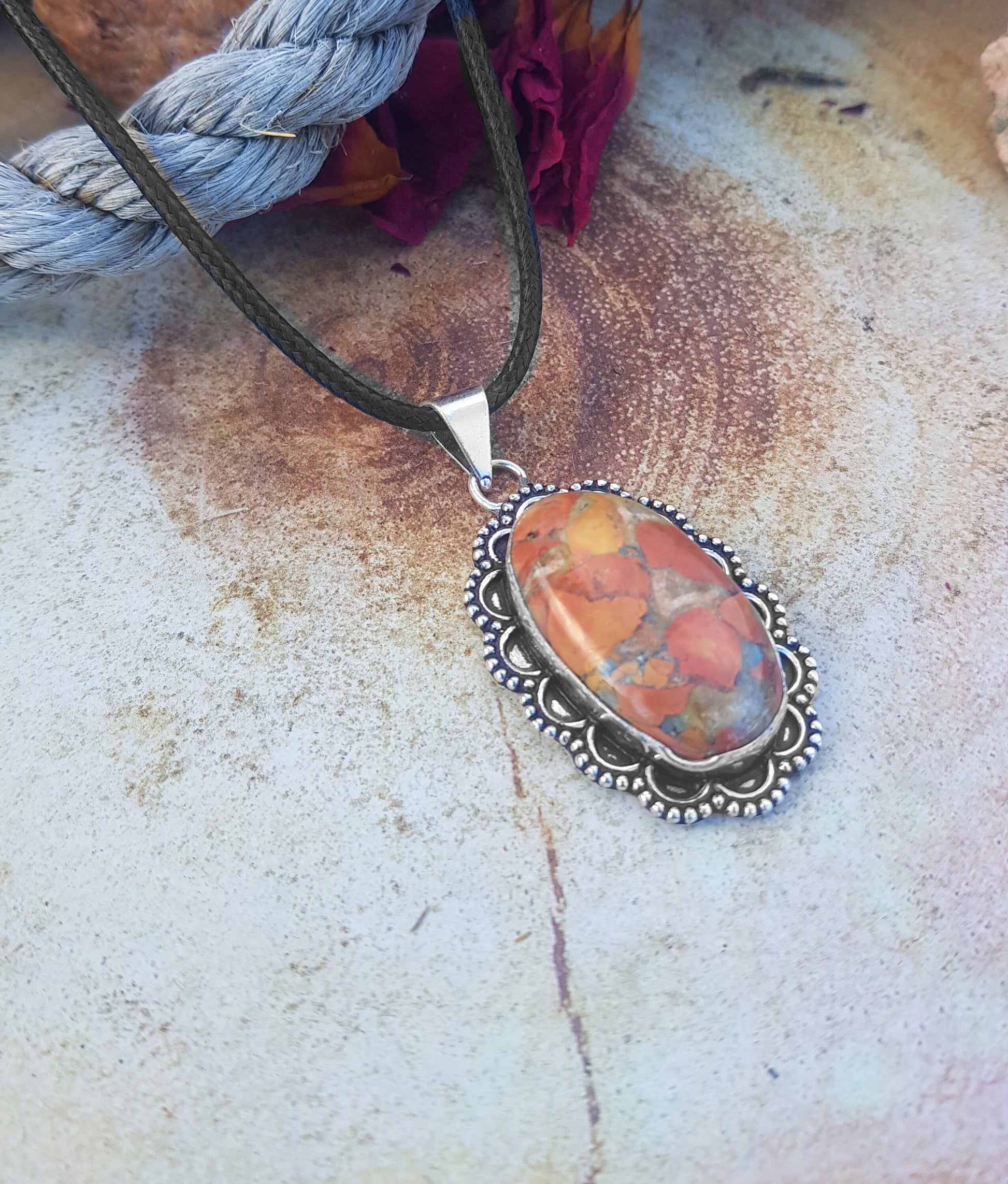 Mookaite Jasper Oval Necklace Sterling Silver Boho Necklace Statement Necklace Unique Gift For Her Gemstone Necklace