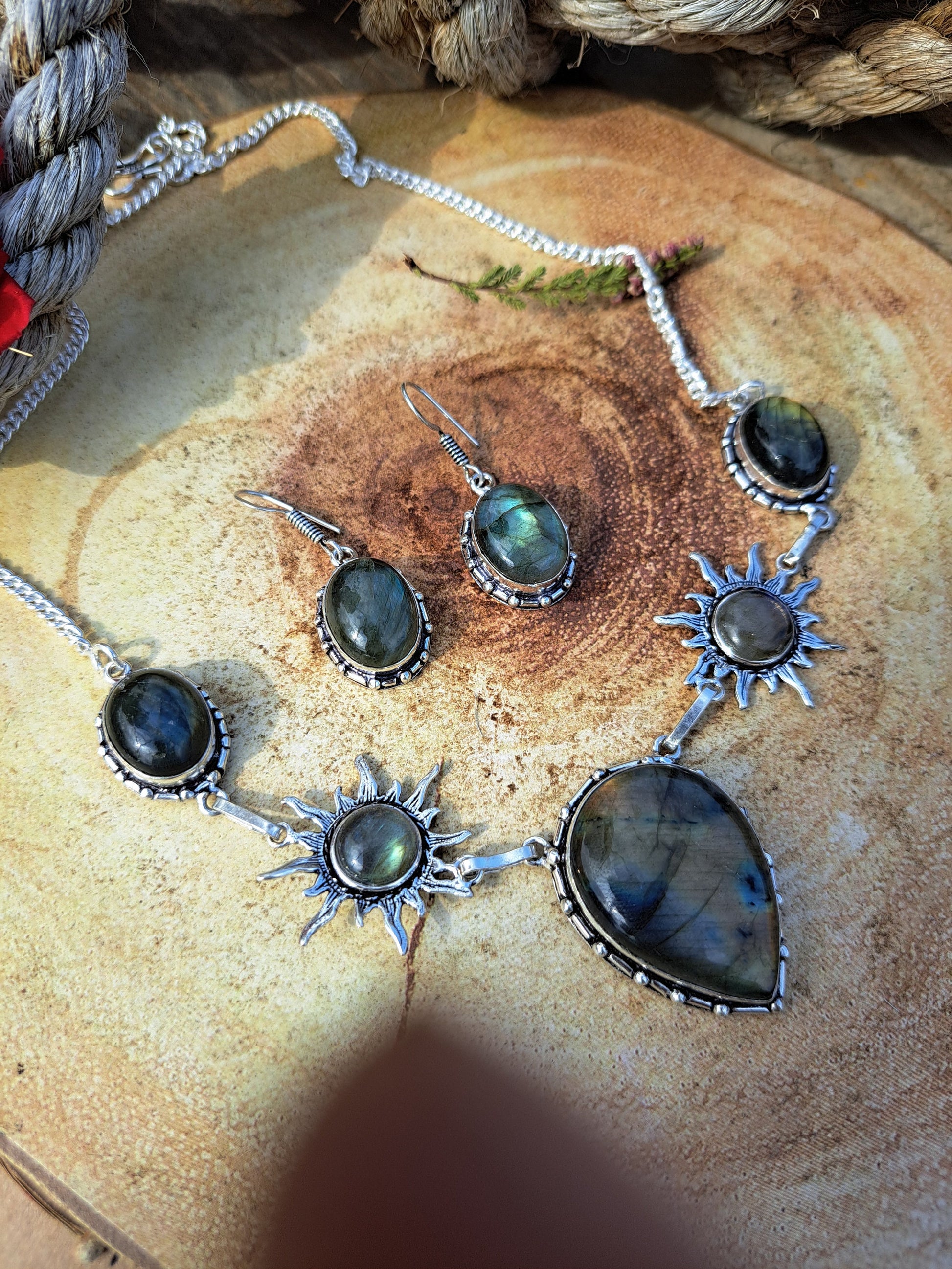 Natural Labradorite Necklace And Earrings Set In Sterling Silver Statement Gemstone Jewellery One Of A Kind