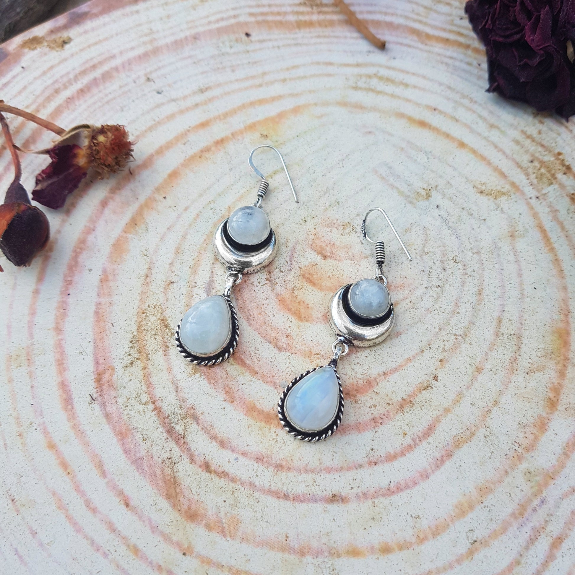 White Moonstone Earrings Sterling Silver Big Dangle Earrings Statement Earrings Boho Gemstone Earrings Unique Jewellery