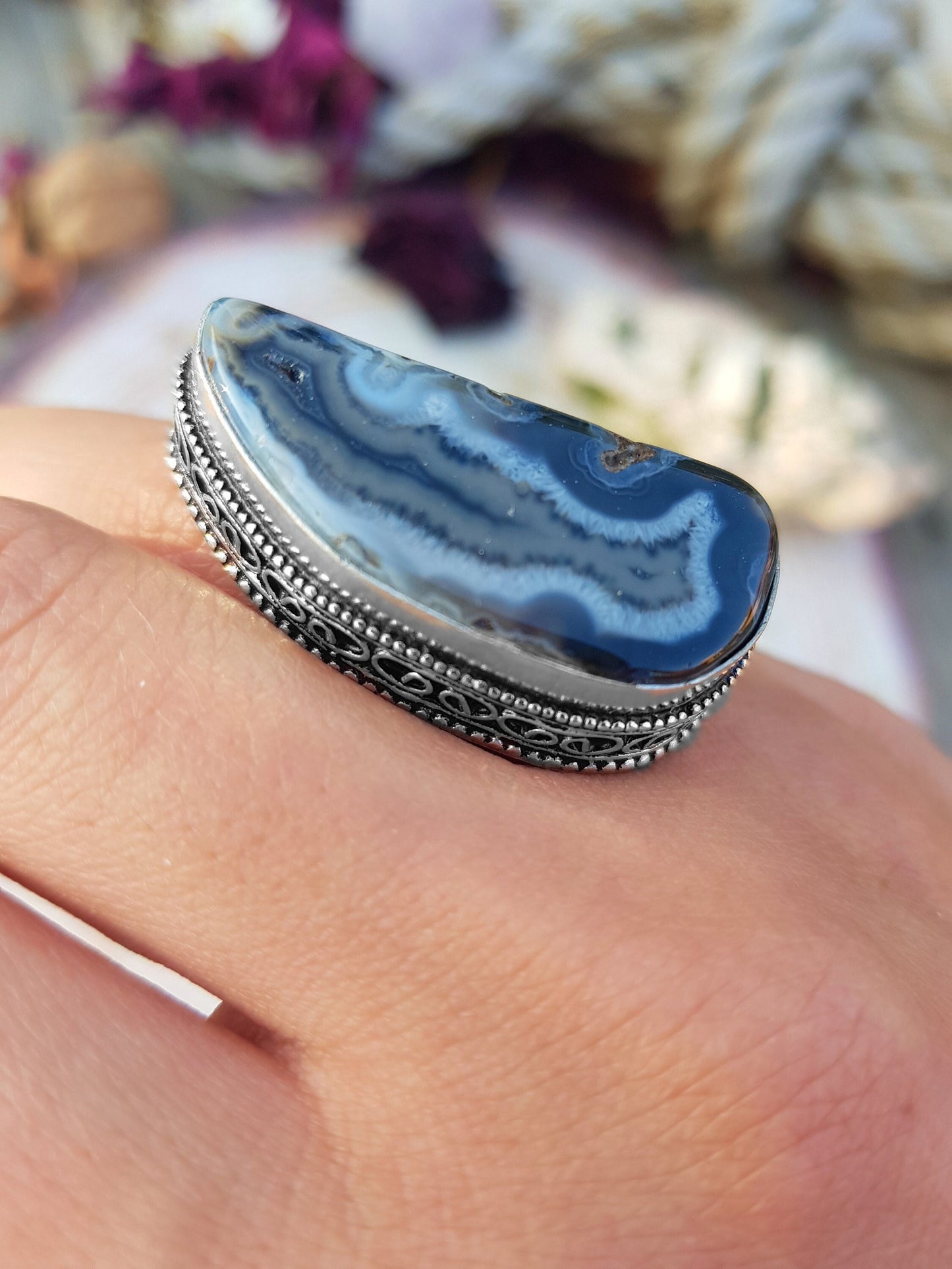 Solar Agate Ring In Sterling Silver Size US 7 Big Statement Ring Boho Rings Raw Gemstone Ring Unique Gift For Her