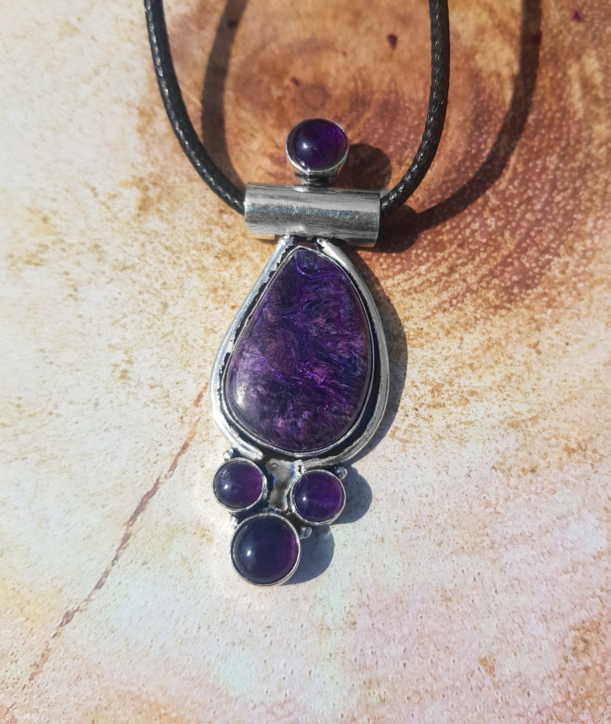 Purple Amethyst And Charoite Pendant In Sterling Silver Birthstone Pendant