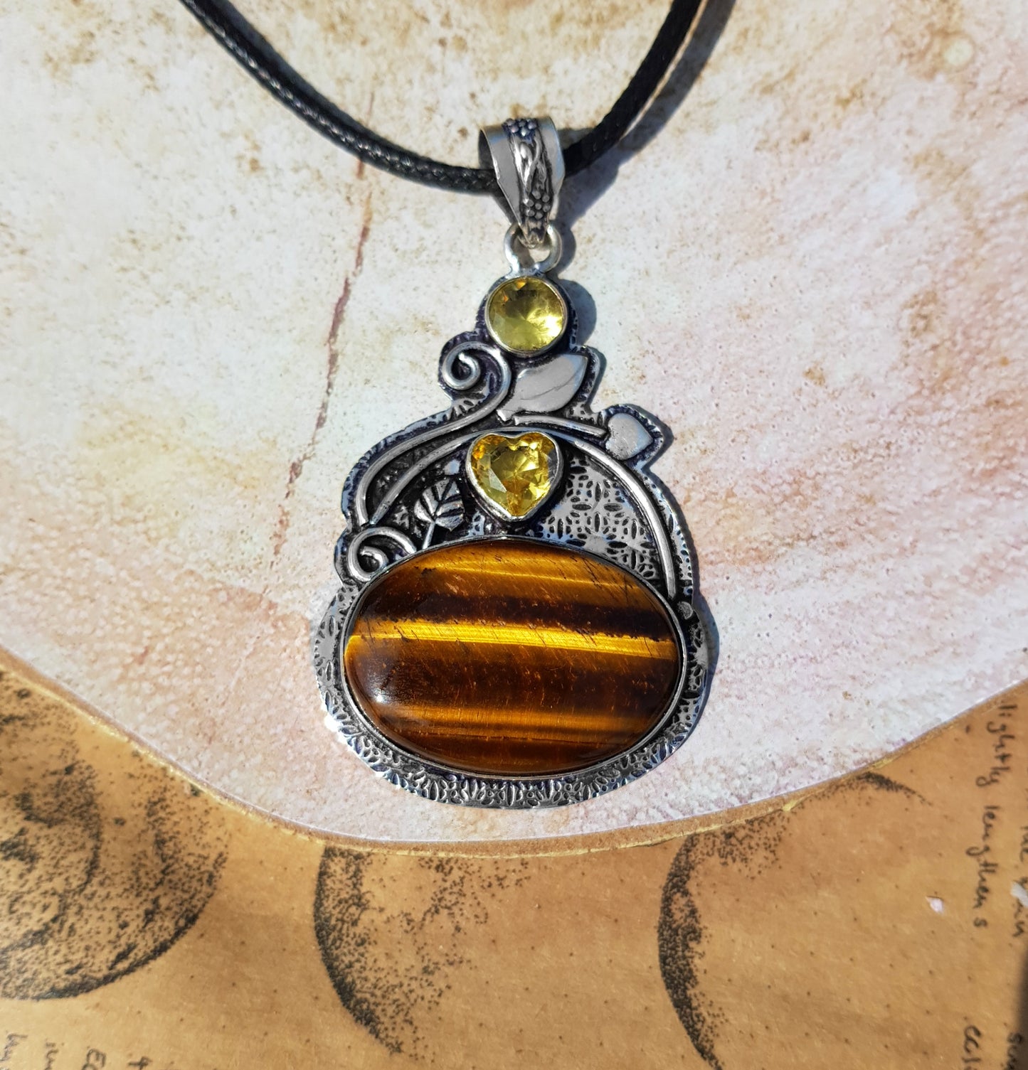 Tiger Eye And Citrine Statement Pendant, One Of A Kind Multi Stone Necklace