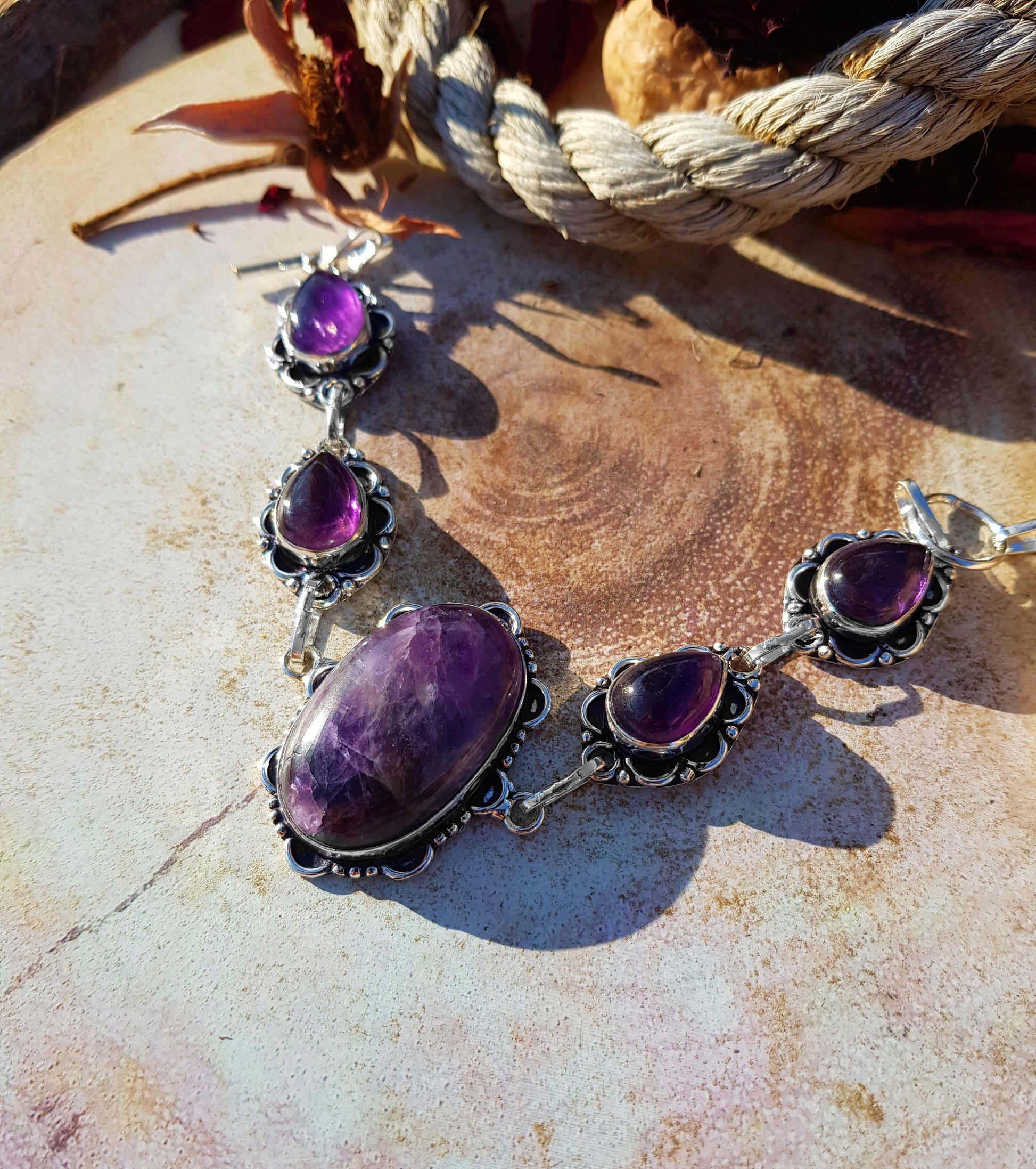 Amethyst And Charoite Necklace In Sterling Silver Statement Necklace Boho Crystal Necklace Unique Gift For Women