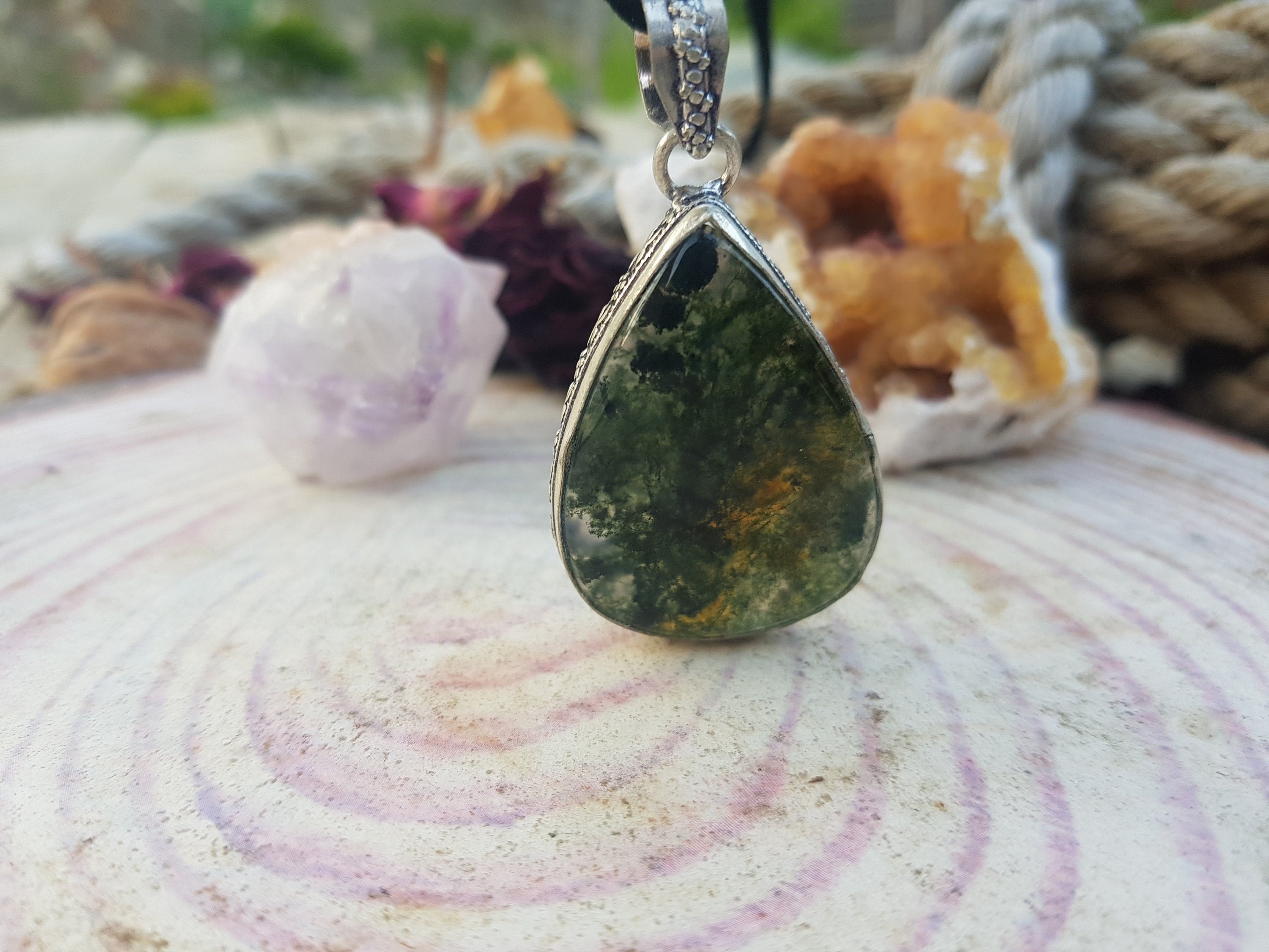 Sterling newest Silver Pendant with Moss agate stone