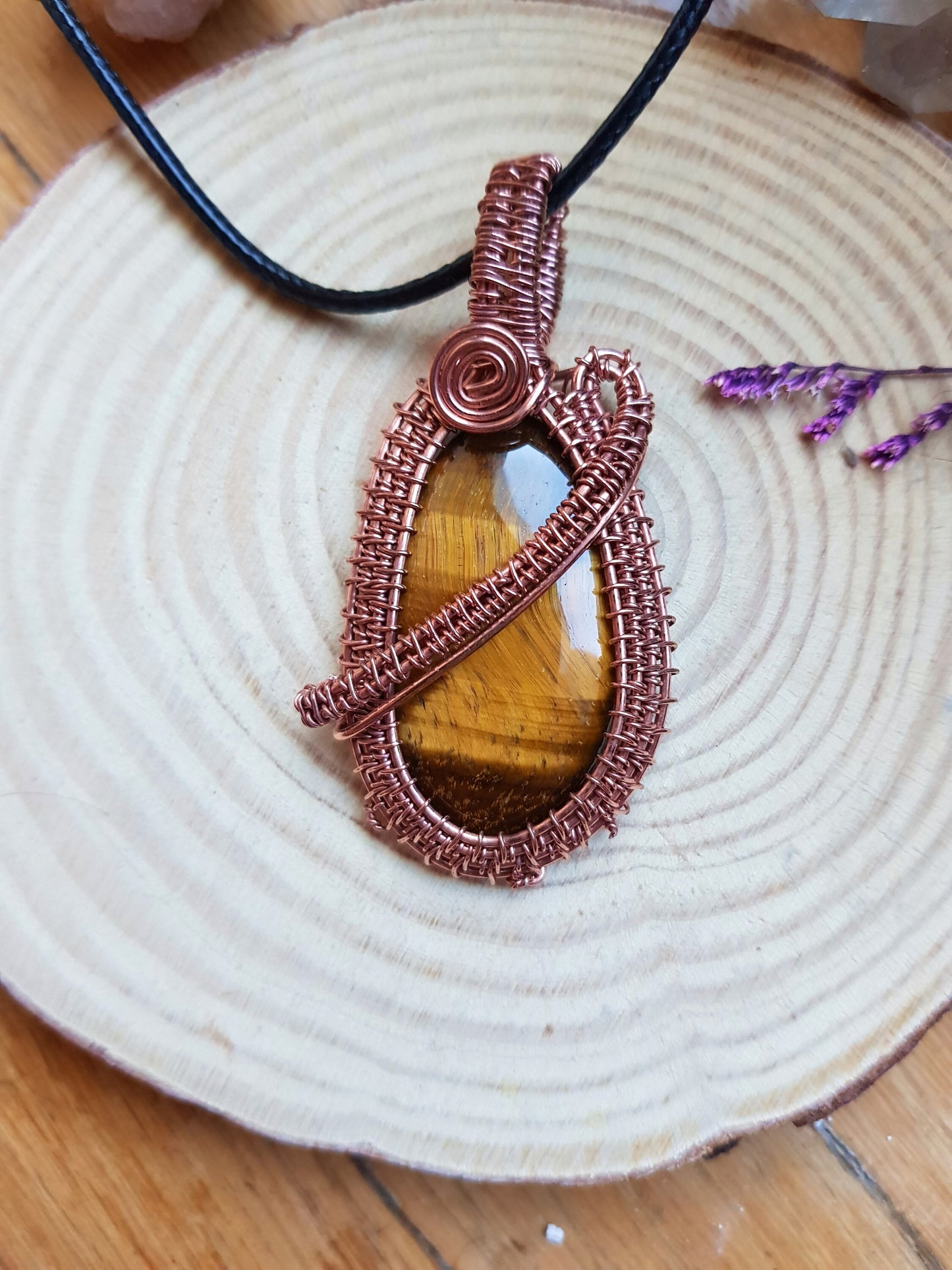 Tiger's Eye Wire Wrapped Pendant, Statement Pendant, Boho Necklace