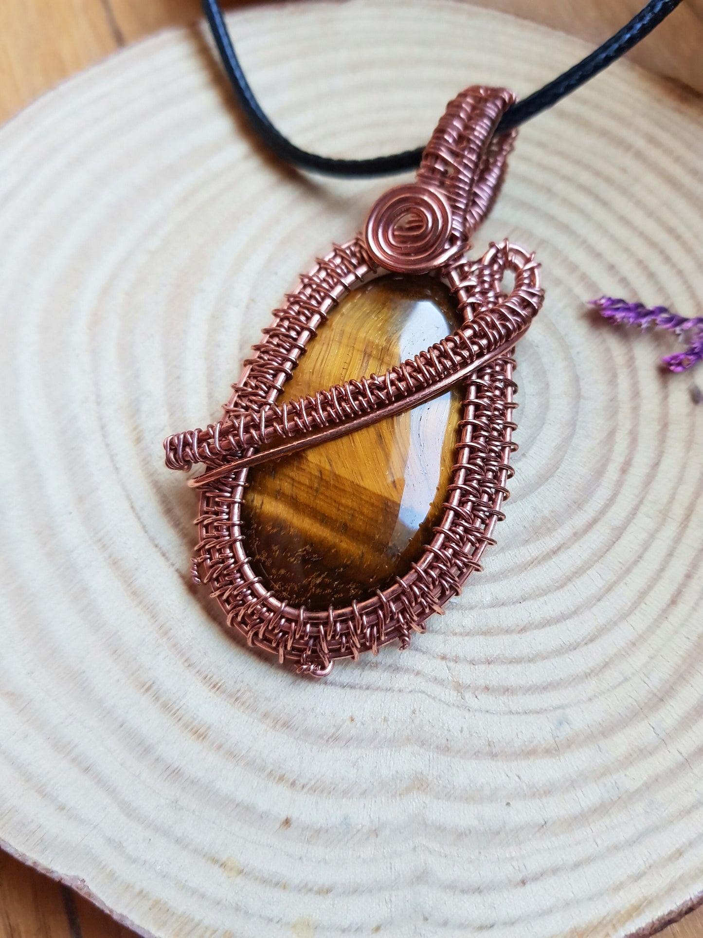 Tiger's Eye Wire Wrapped Pendant, Statement Pendant, Boho Necklace