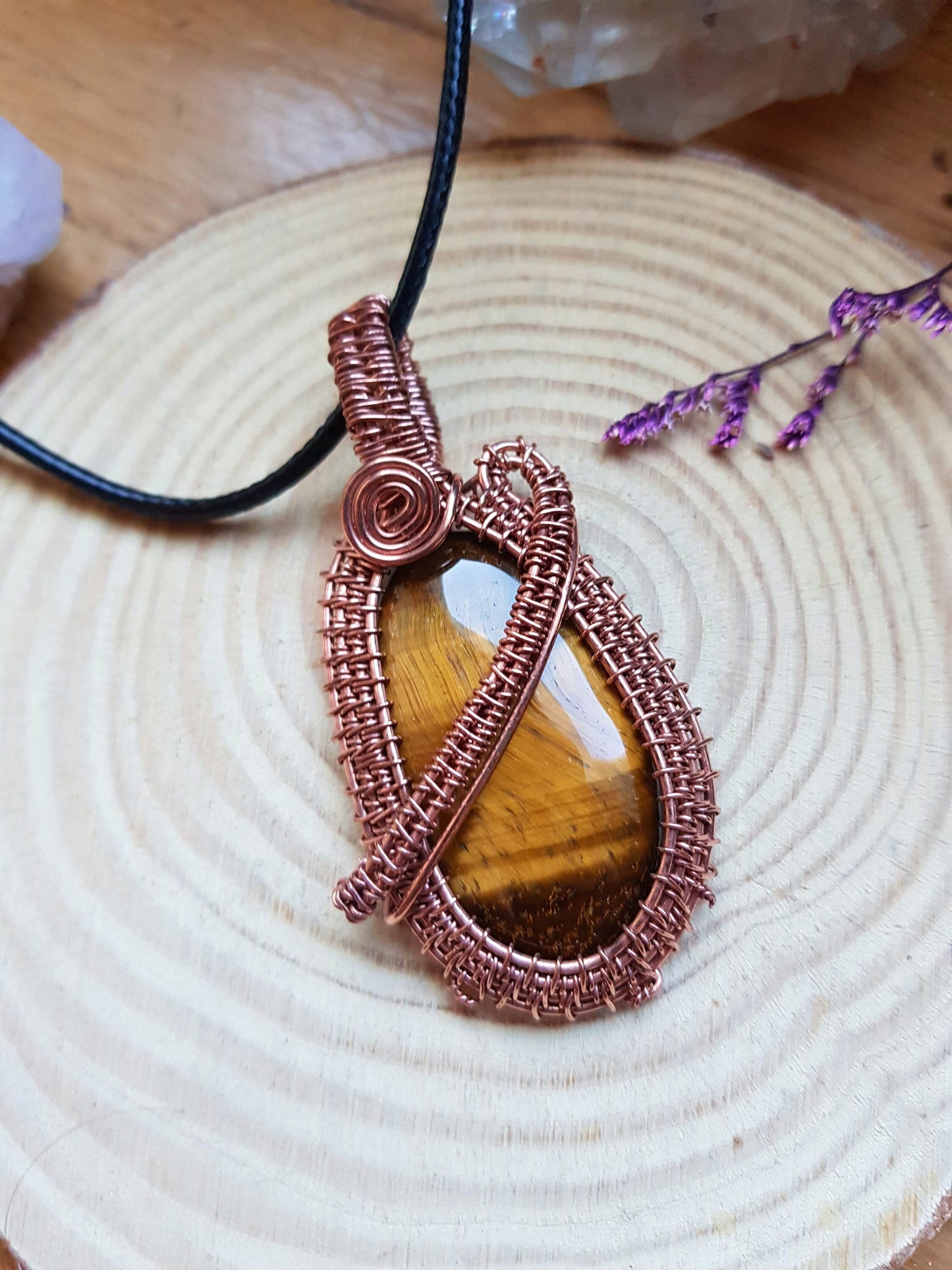 Pure Copper Wire Wrapped Necklace With natural tiger eye gemstone