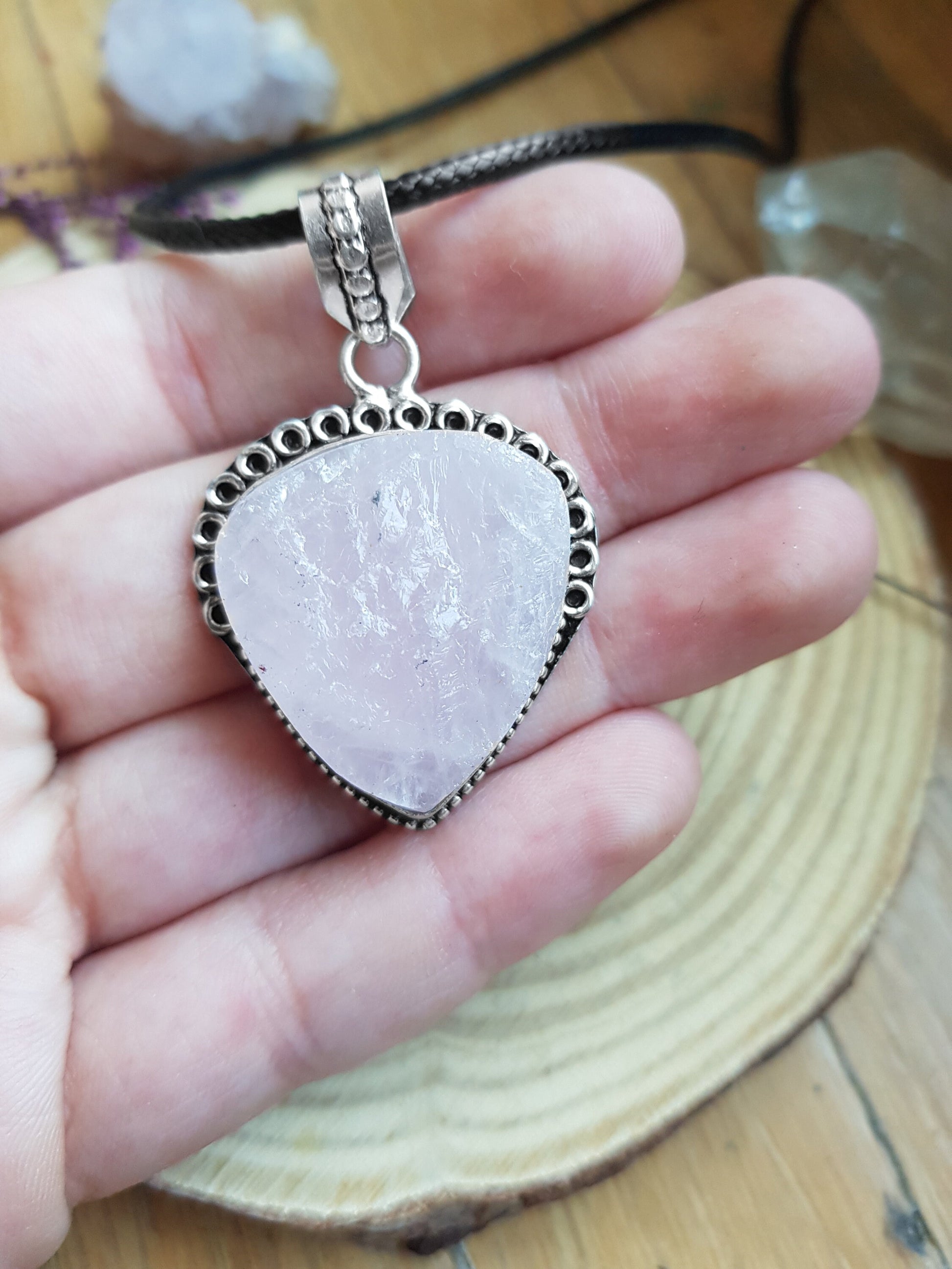 Raw Rose Quartz Pendant In Sterling Silver, Statement Necklace, Raw Crystal Necklace