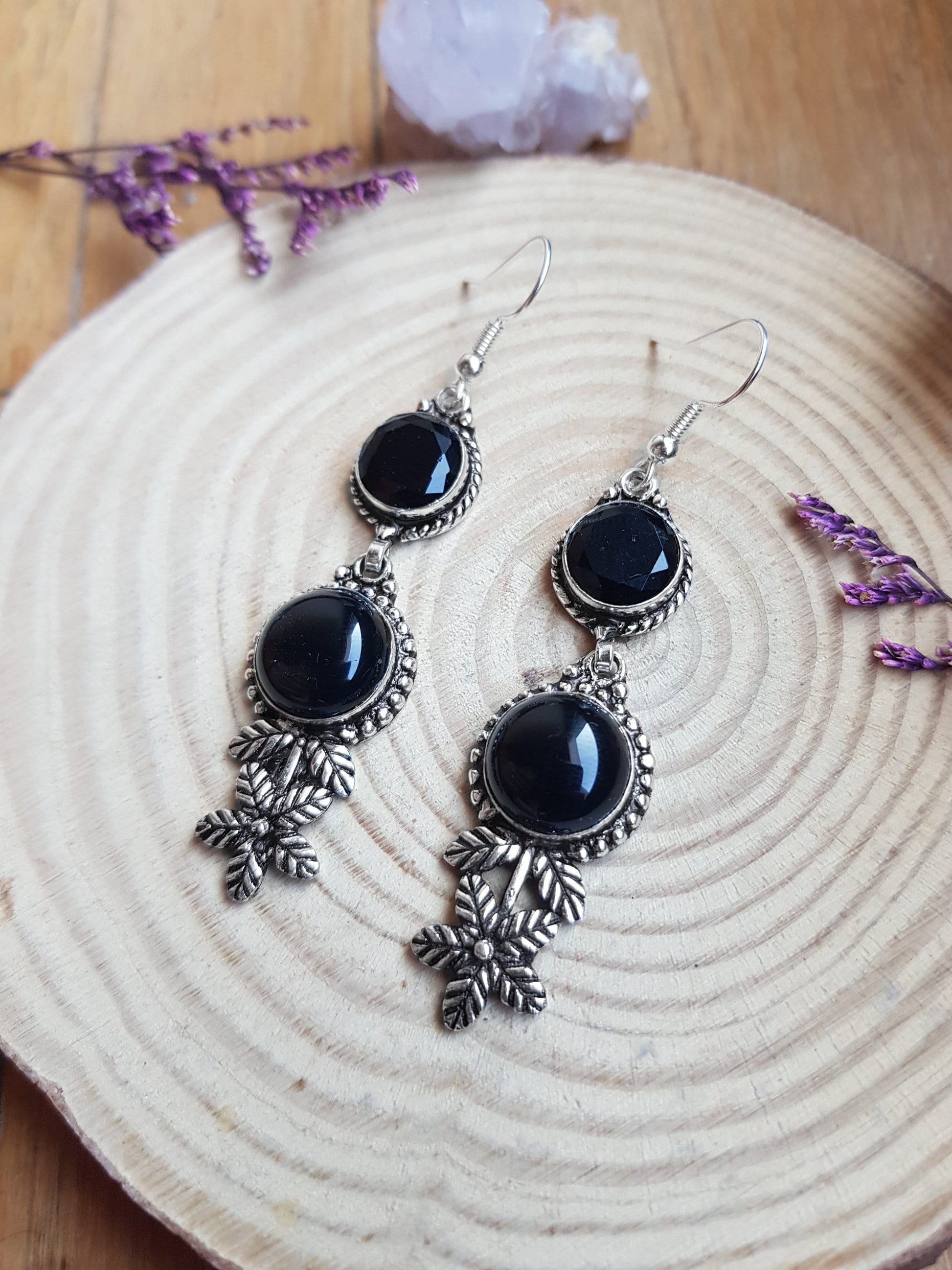 Black Onyx Statement Earrings Dangle Earrings In Sterling Silver Unique Gift For Women GypsyJewelry