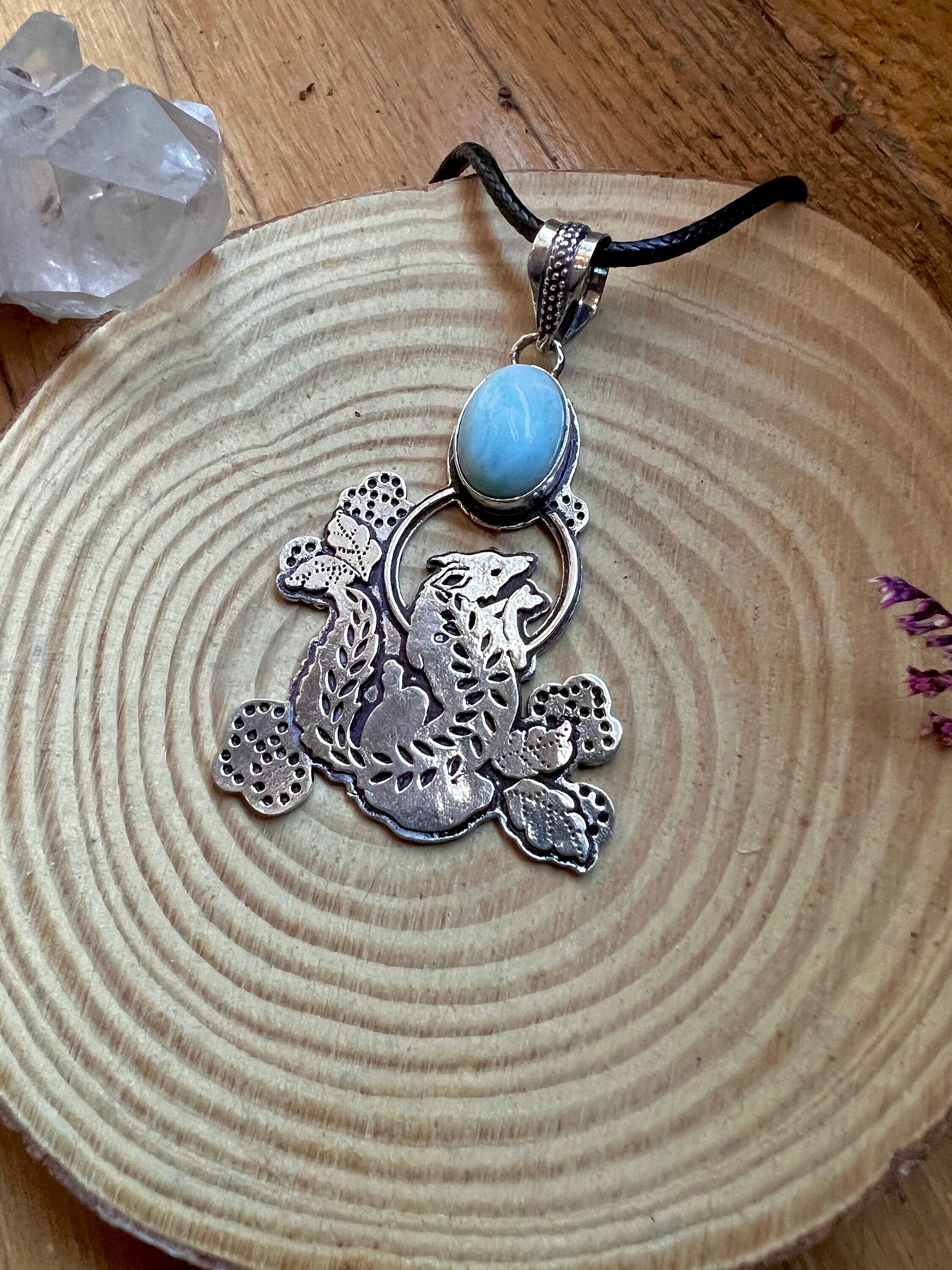 Wolf Necklace In Sterling Silver With Larimar Gemstone