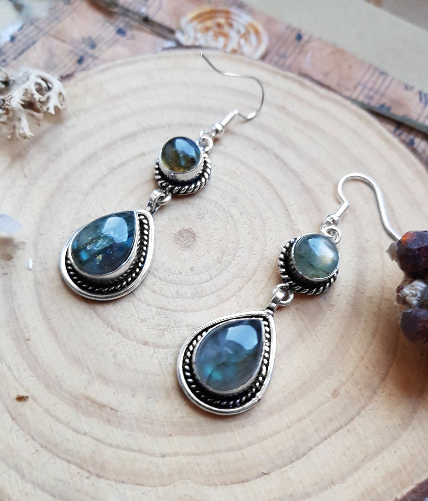 Labradorite Dangle Earrings In Sterling Geometric Statement Earrings Boho Gemstone Earrings Unique Gift - LunarGem - 