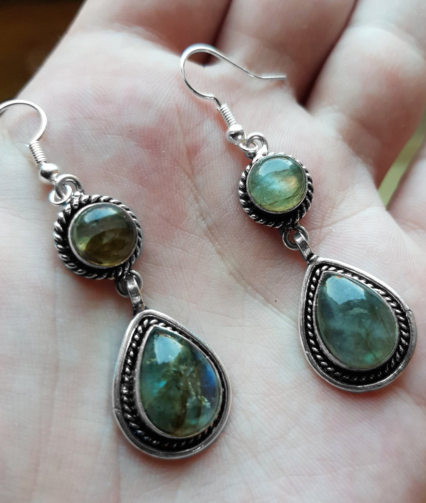 Labradorite Dangle Earrings In Sterling Geometric Statement Earrings Boho Gemstone Earrings Unique Gift - LunarGem - 
