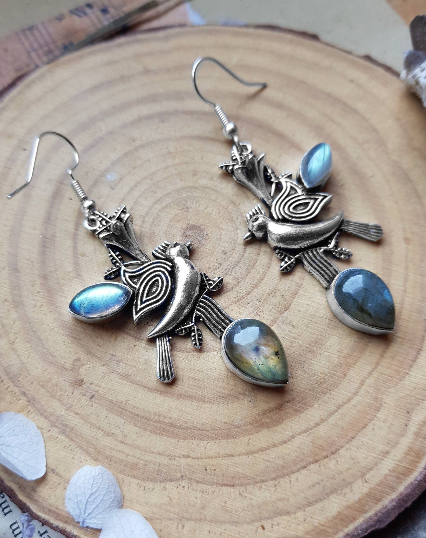 Labradorite Earrings In Sterling Silver Statement Earrings Boho Gemstone Earrings One Of A Kind Gift Mermaid Earrings - LunarGem - 
