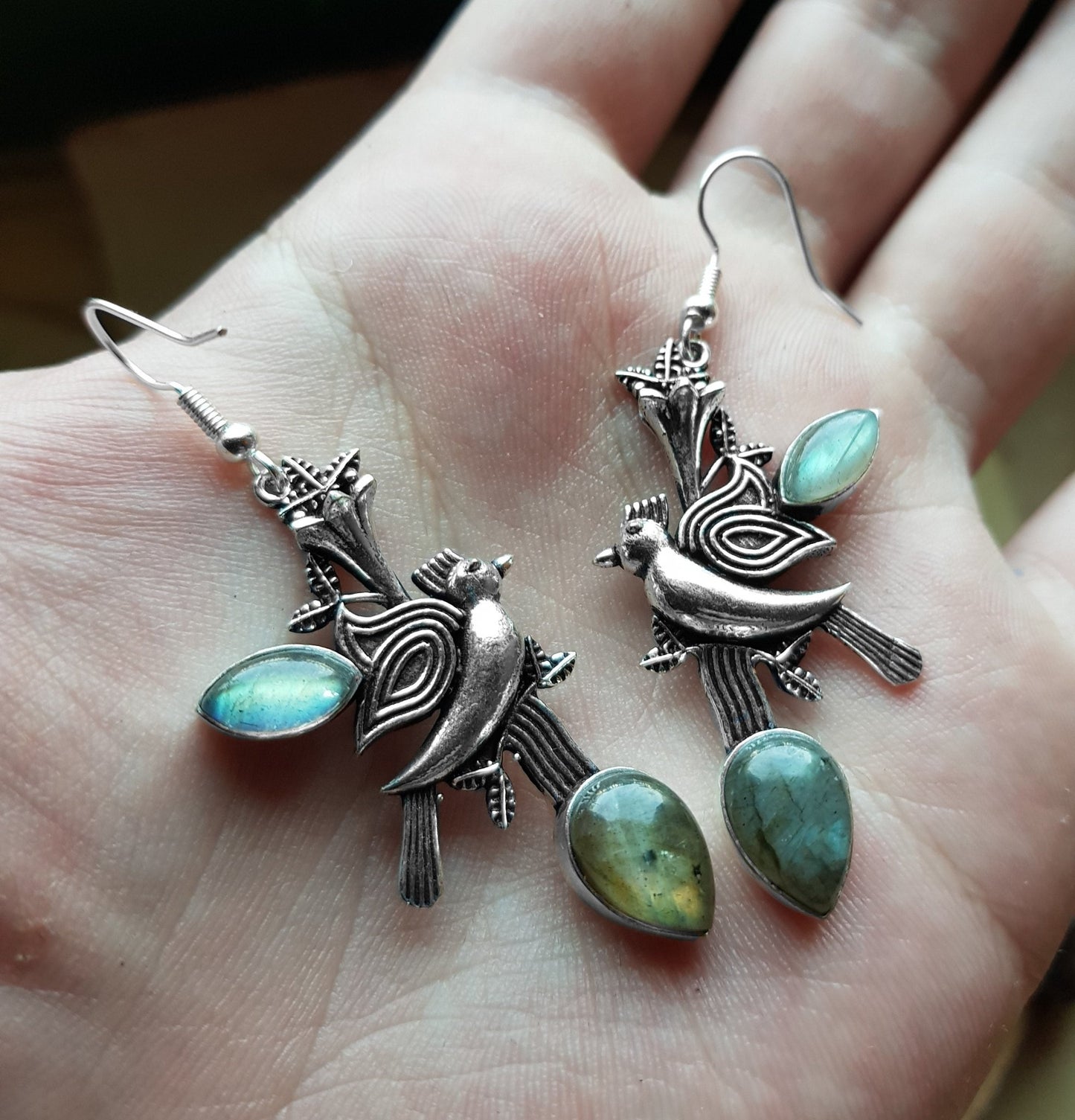 Labradorite Earrings In Sterling Silver Statement Earrings Boho Gemstone Earrings One Of A Kind Gift Mermaid Earrings - LunarGem - 