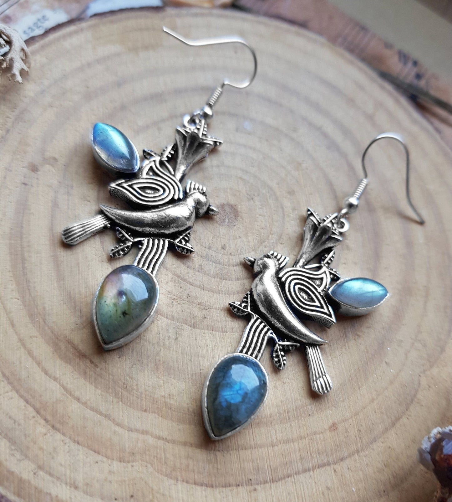 Labradorite Earrings In Sterling Silver Statement Earrings Boho Gemstone Earrings One Of A Kind Gift Mermaid Earrings - LunarGem - 
