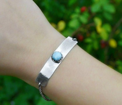 Larimar Gemstone Bracelet, Rustic Boho Bracelet, Sterling Silver Adjustable Bracelet, Boho Chic, GypsyJewelry, Unique Gift For Her - LunarGem - Bracelets