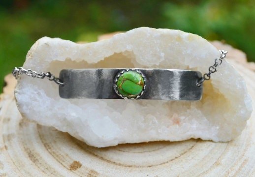 Larimar Gemstone Bracelet, Rustic Boho Bracelet, Sterling Silver Adjustable Bracelet, Boho Chic, GypsyJewelry, Unique Gift For Her - LunarGem - Bracelets