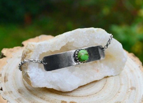 Larimar Gemstone Bracelet, Rustic Boho Bracelet, Sterling Silver Adjustable Bracelet, Boho Chic, GypsyJewelry, Unique Gift For Her - LunarGem - Bracelets