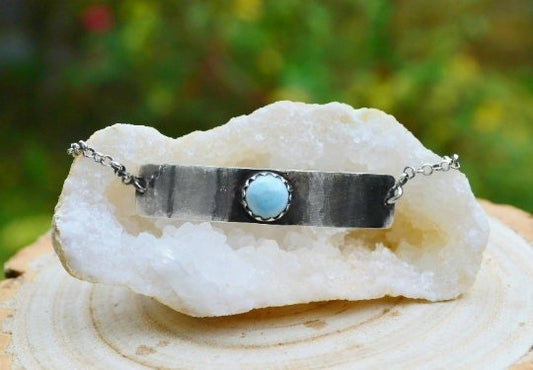 Larimar Gemstone Bracelet, Rustic Boho Bracelet, Sterling Silver Adjustable Bracelet, Boho Chic, GypsyJewelry, Unique Gift For Her - LunarGem - Bracelets