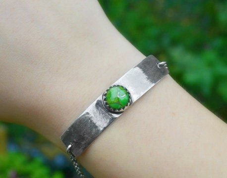 Larimar Gemstone Bracelet, Rustic Boho Bracelet, Sterling Silver Adjustable Bracelet, Boho Chic, GypsyJewelry, Unique Gift For Her - LunarGem - Bracelets