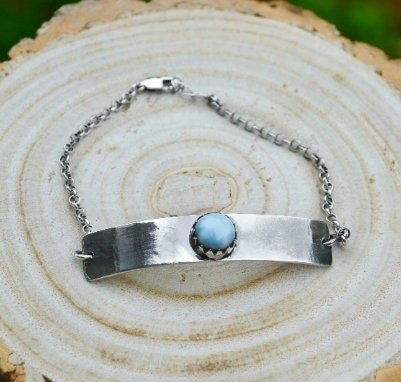 Larimar Gemstone Bracelet, Rustic Boho Bracelet, Sterling Silver Adjustable Bracelet, Boho Chic, GypsyJewelry, Unique Gift For Her - LunarGem - Bracelets
