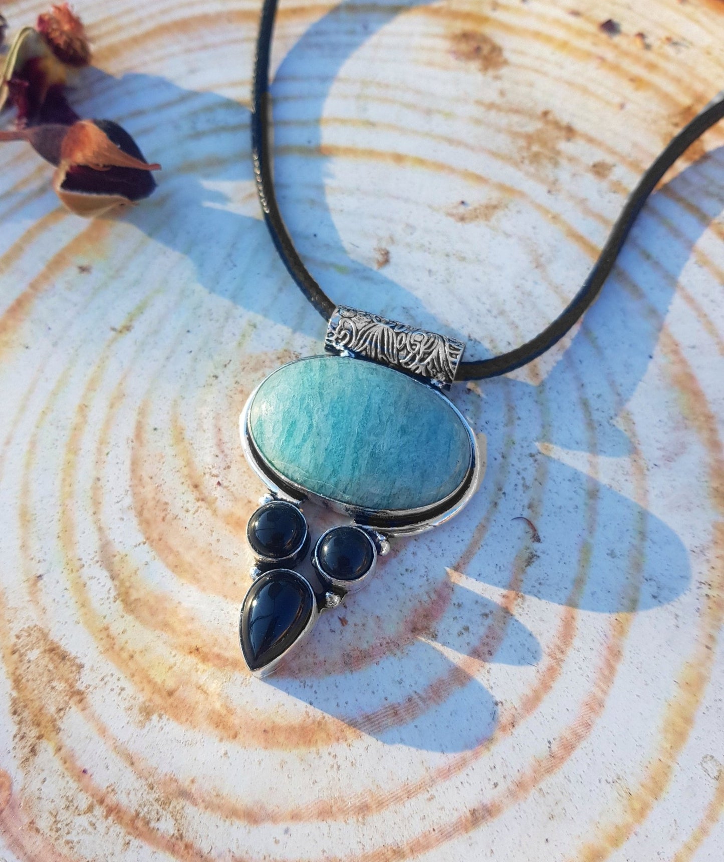 Light Blue Amazonite Necklace In Sterling Silver, Multi Stone Statement Necklace - LunarGem - 