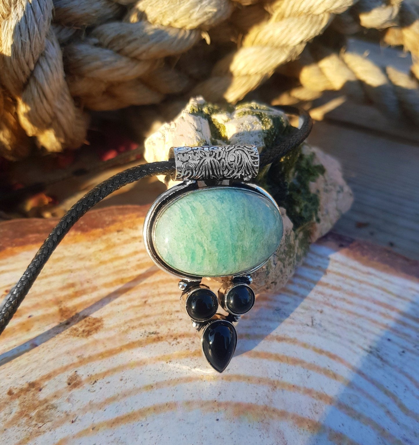 Light Blue Amazonite Necklace In Sterling Silver, Multi Stone Statement Necklace - LunarGem - 