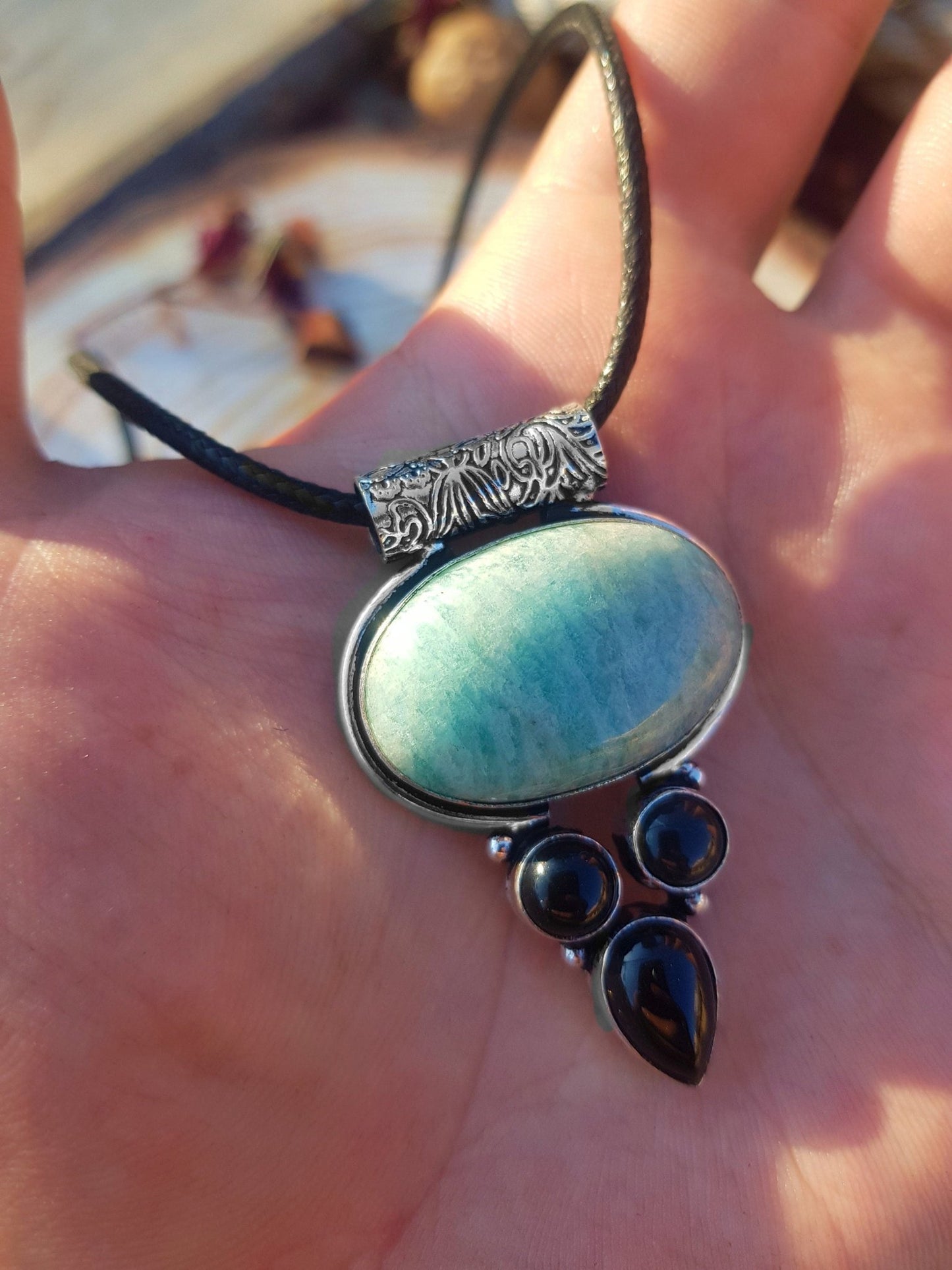 Light Blue Amazonite Necklace In Sterling Silver, Multi Stone Statement Necklace - LunarGem - 