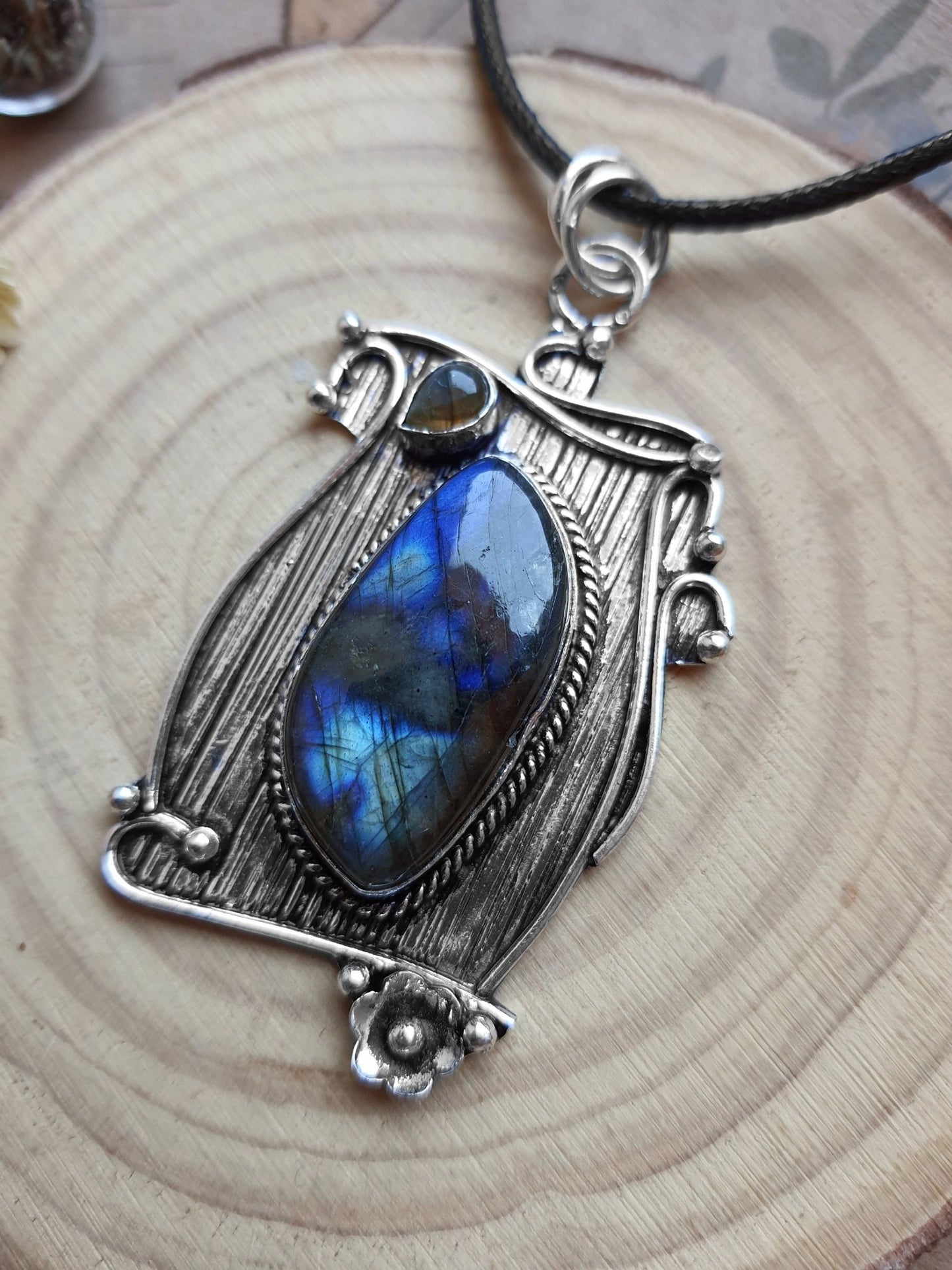 Multi Stone Blue Labradorite Pendant In Sterling Silver Big Statement Pendant Unique Gift Gemstone Lover Gift Boho Pendant GypsyJewelry - LunarGem - 